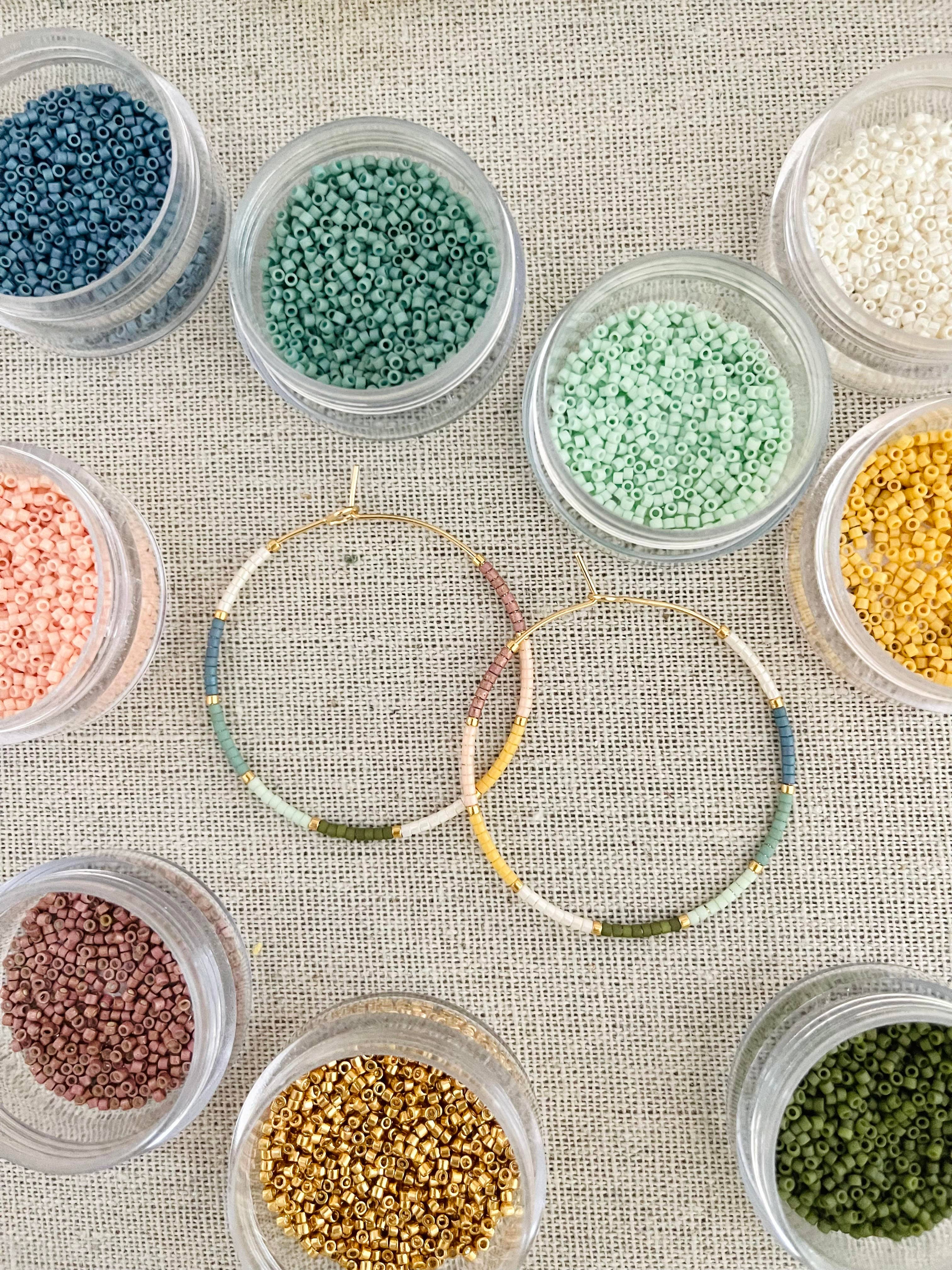 Small Town miyuki glass beaded hoop earrings: Large