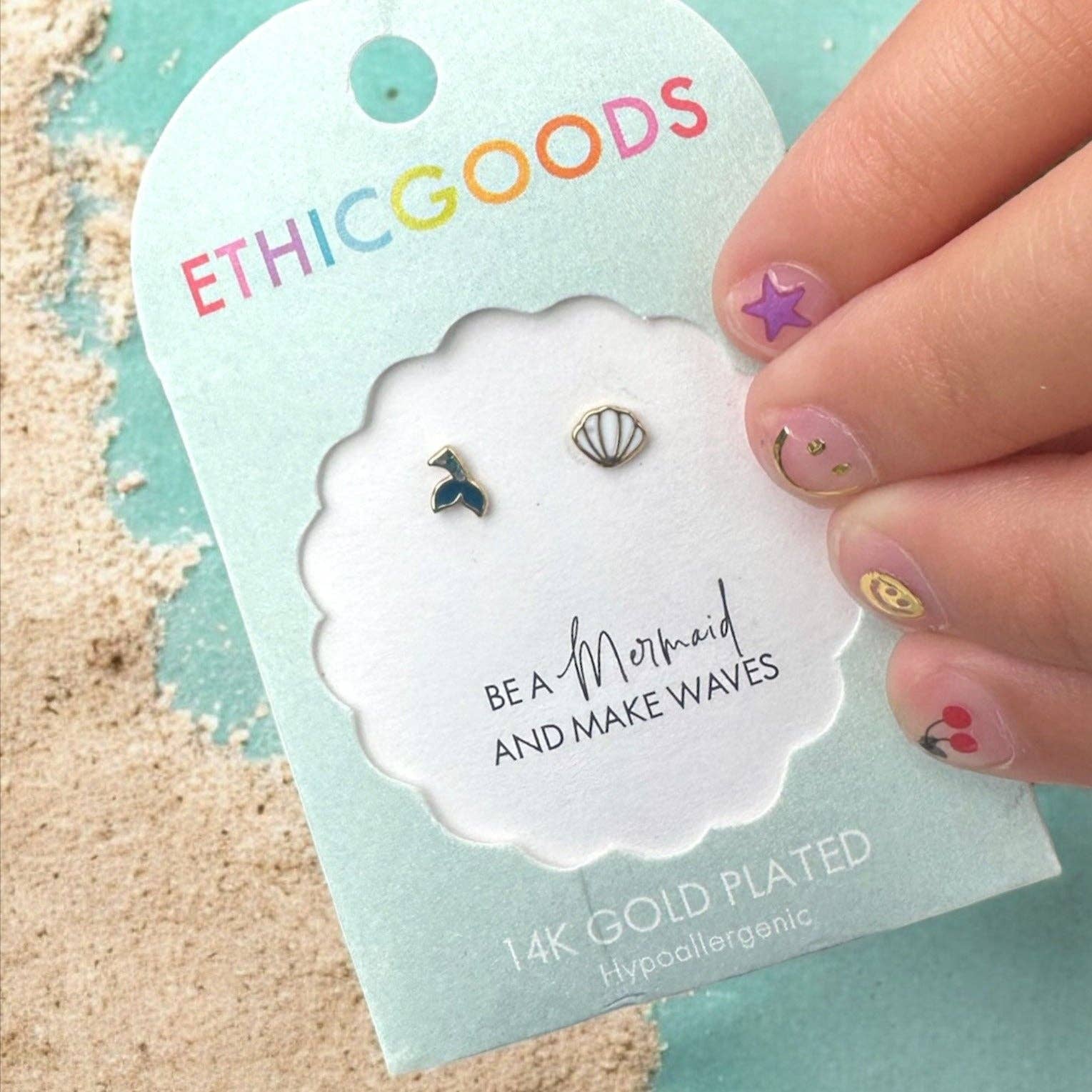 Mermaid Tail & Shell Tiny Stud Kids Earrings