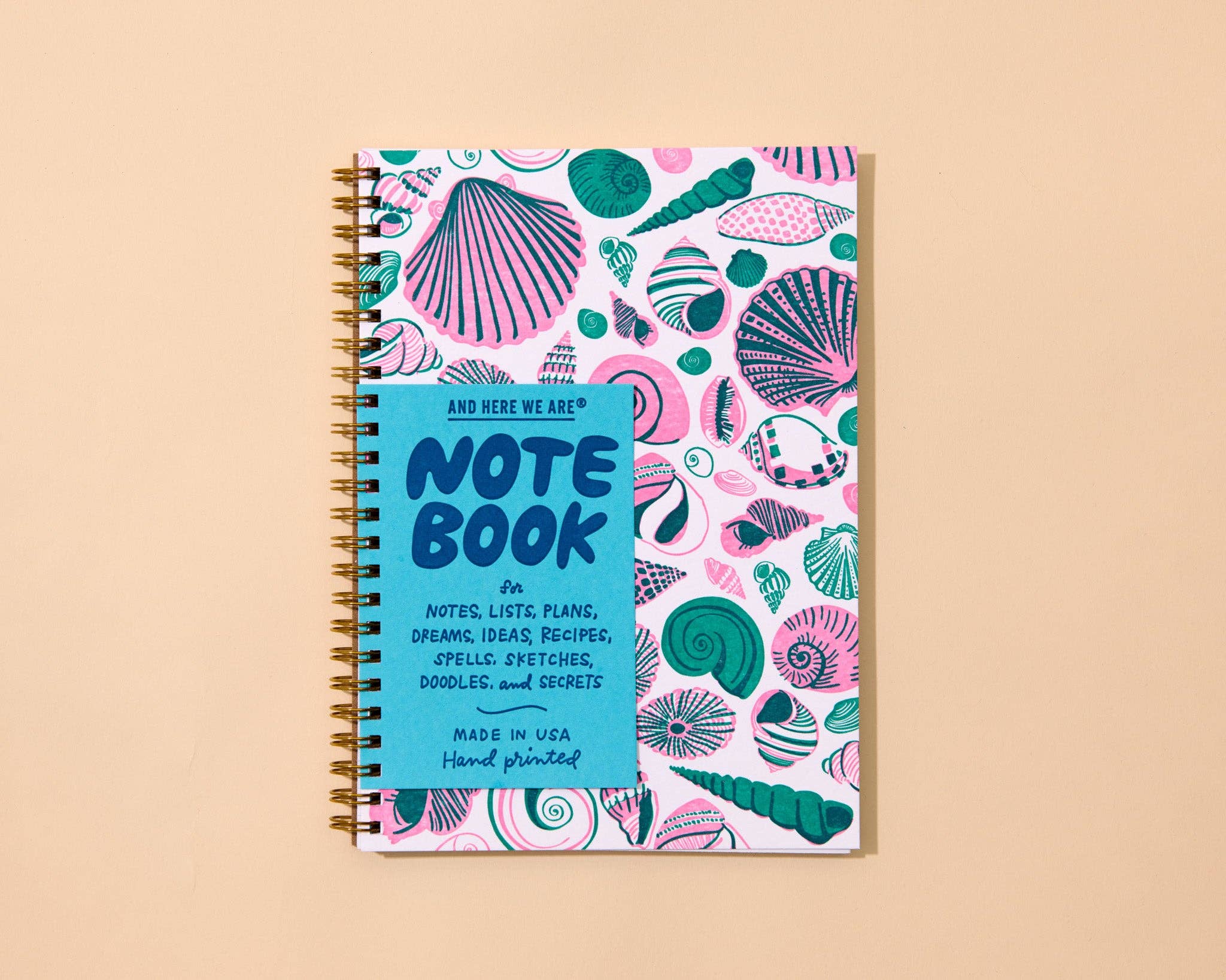 Beachy Summer Letterpress A5 Spiral Notebook—Shell Pattern