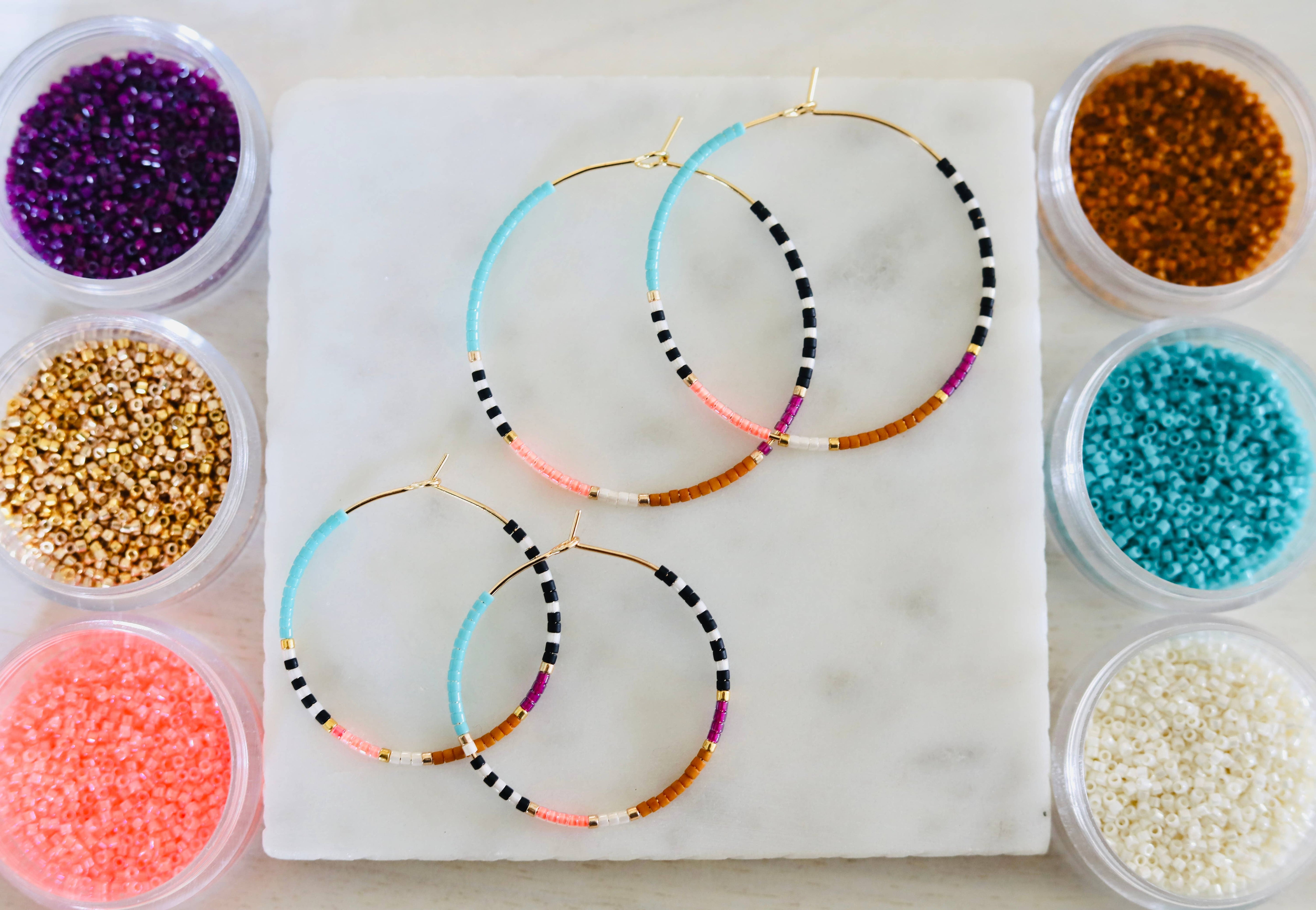 Amy Houston - Resort miyuki glass beaded hoop earrings: Medium