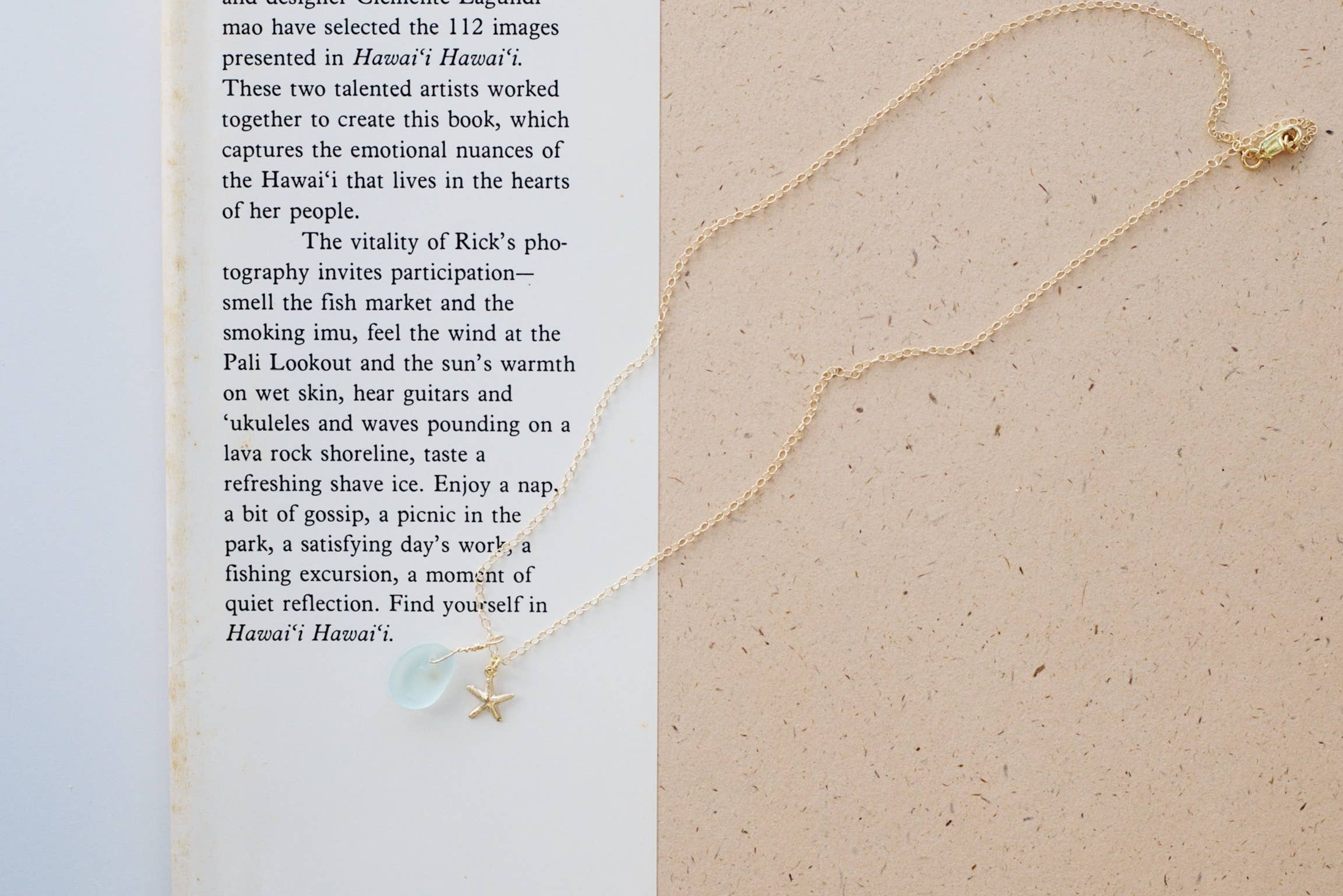 Salty But Sweet - Tiny Frosted Glass & Starfish Necklace in Gold