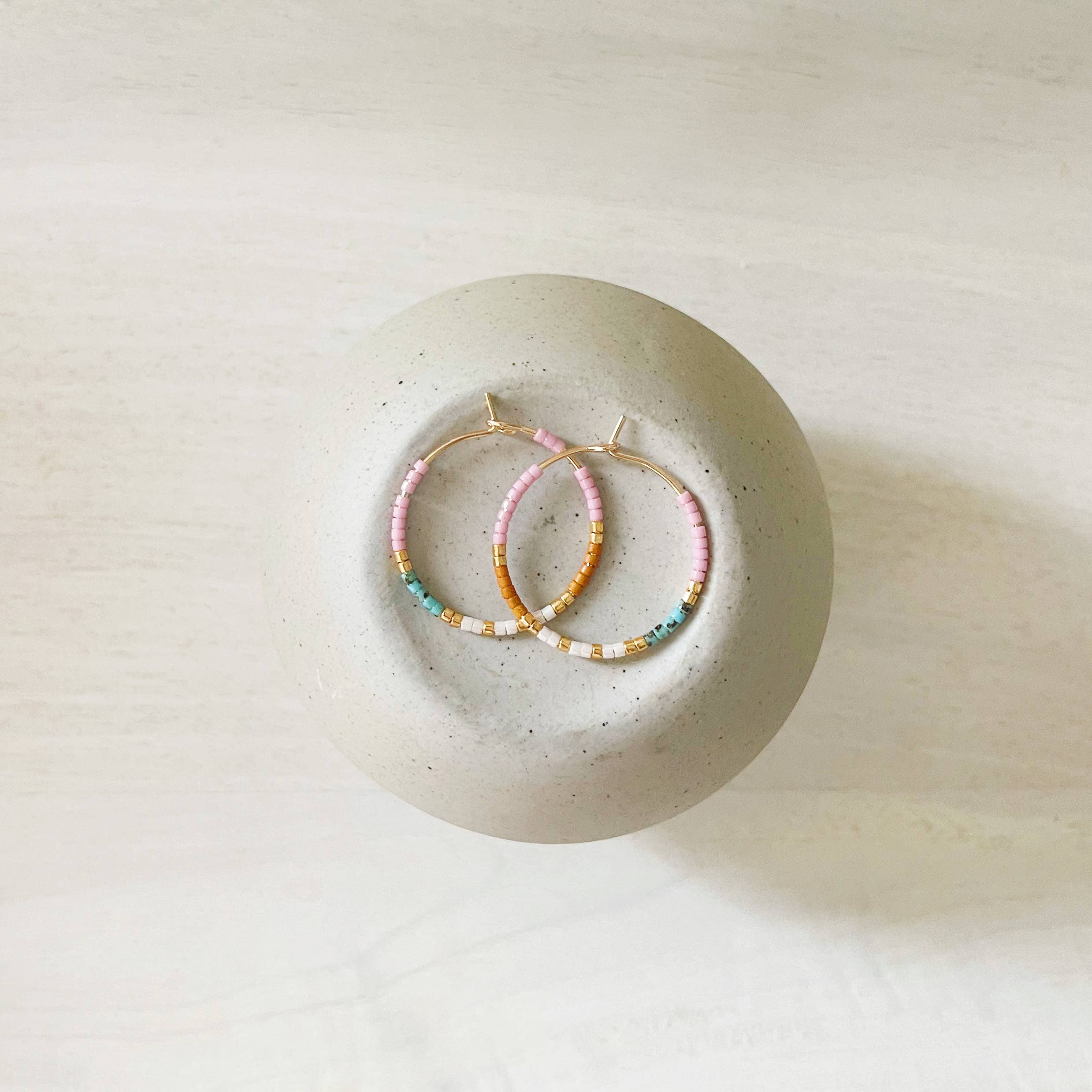 Calypso color block miyuki glass beaded hoop earrings