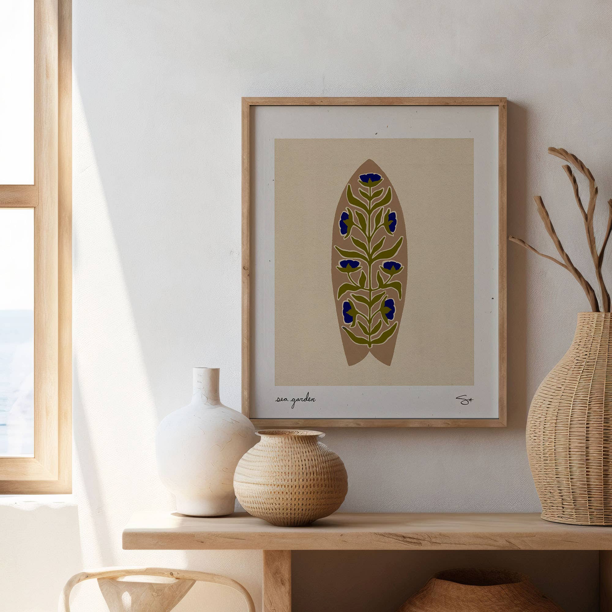 Beige Sea Garden | Surfboard Print