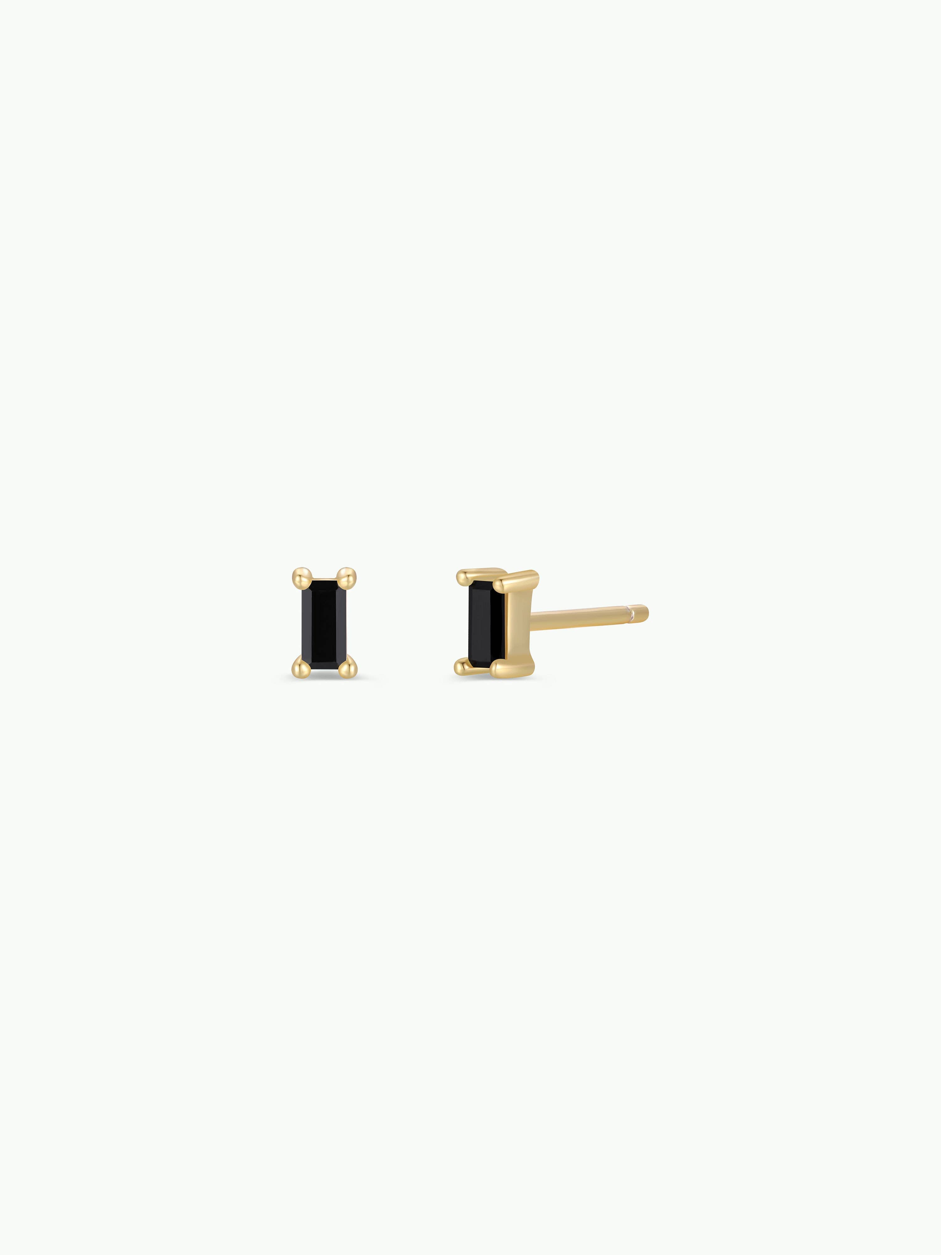 Baguette - Black - Gold Earrings