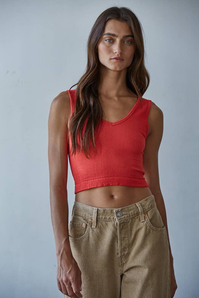 S1050N | Seamless Sleeveless UV Neck Reversible Tank Top