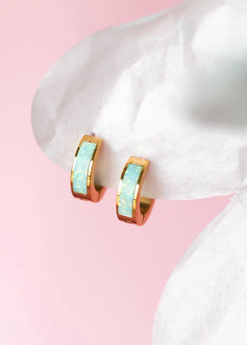 Ocean Blue Opal Huggies