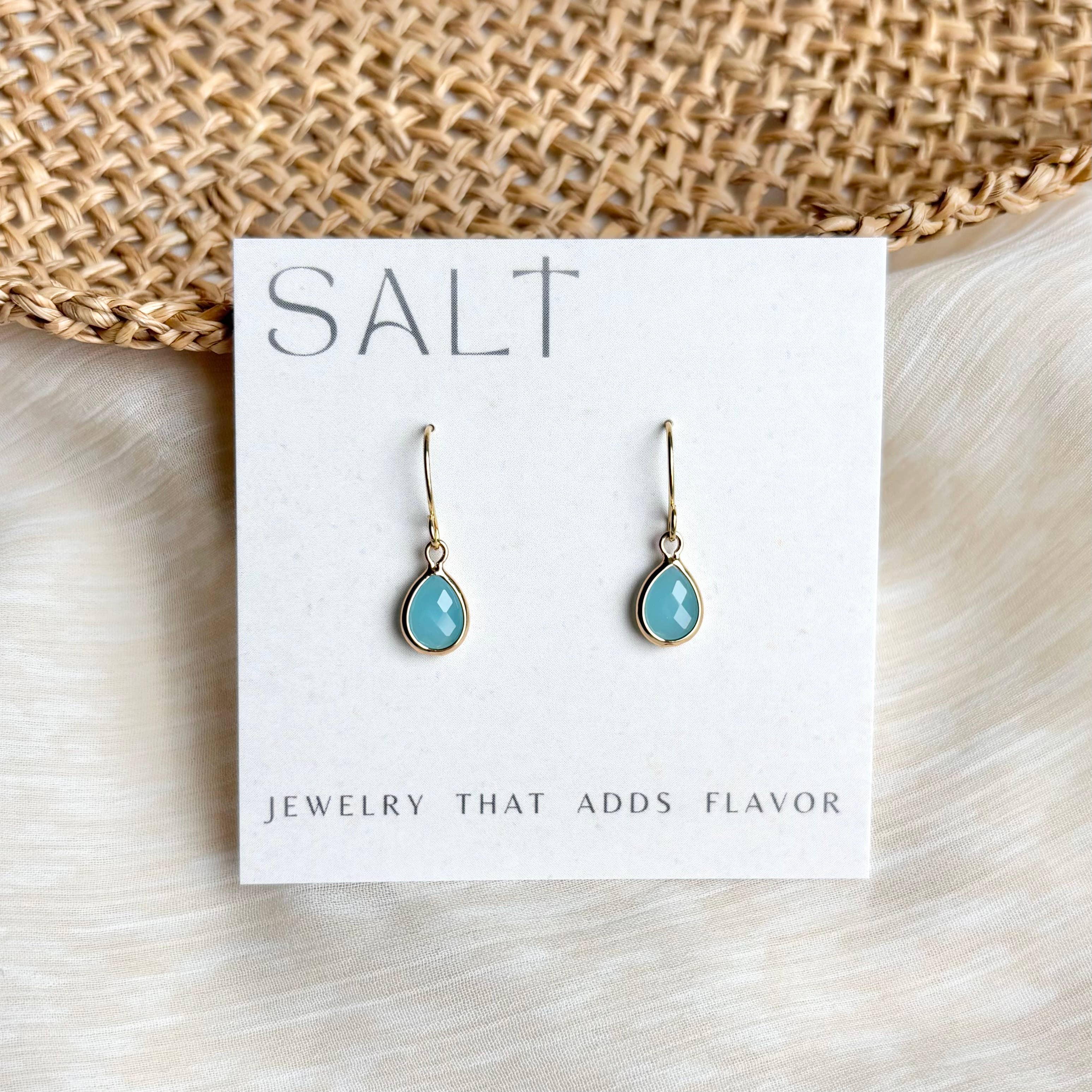 AQUAMARINE GEM EARRINGS | gold | light blue aqua gem earring