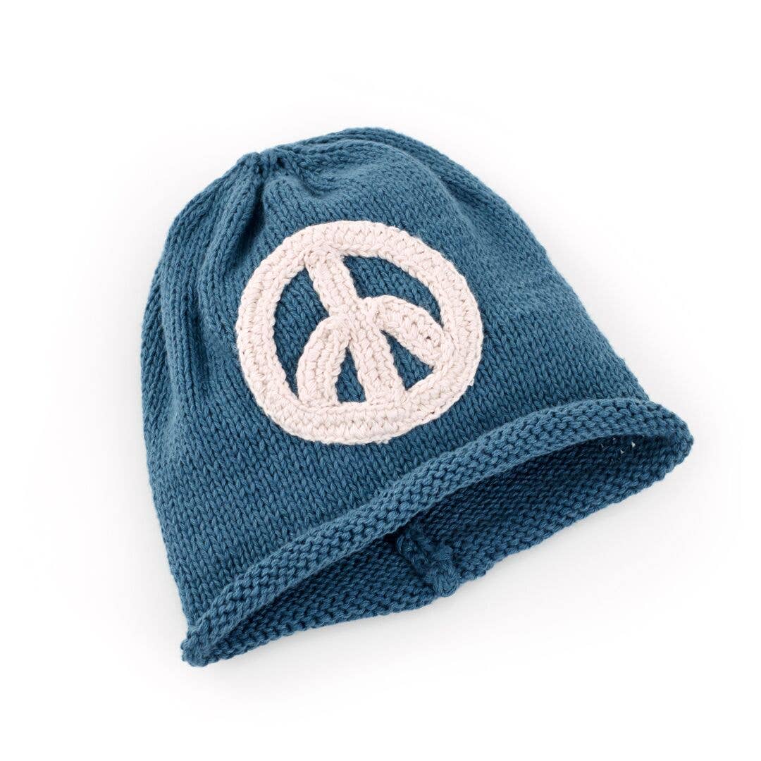 Handmade Knit Baby Beanie – Blue Peace Hat