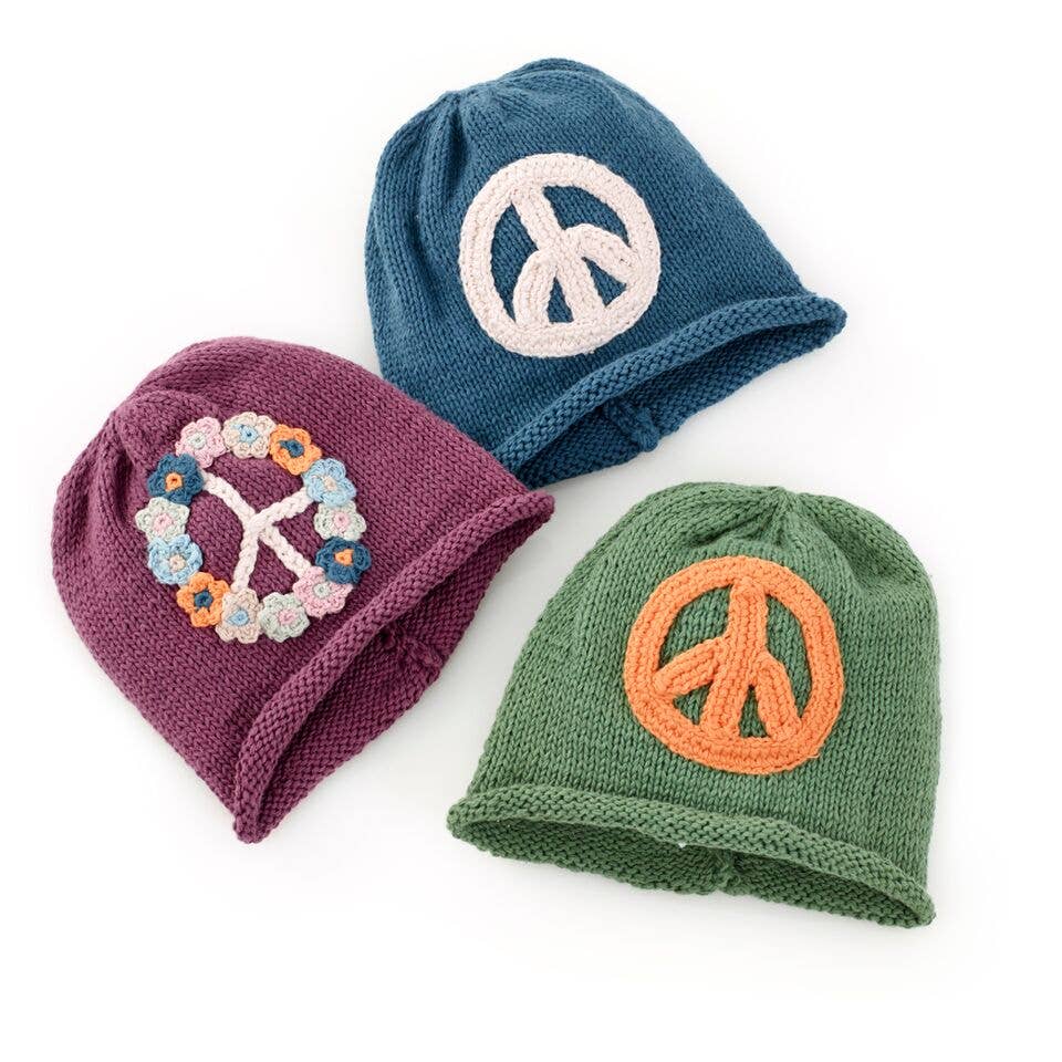 Handmade Knit Baby Beanie – Blue Peace Hat
