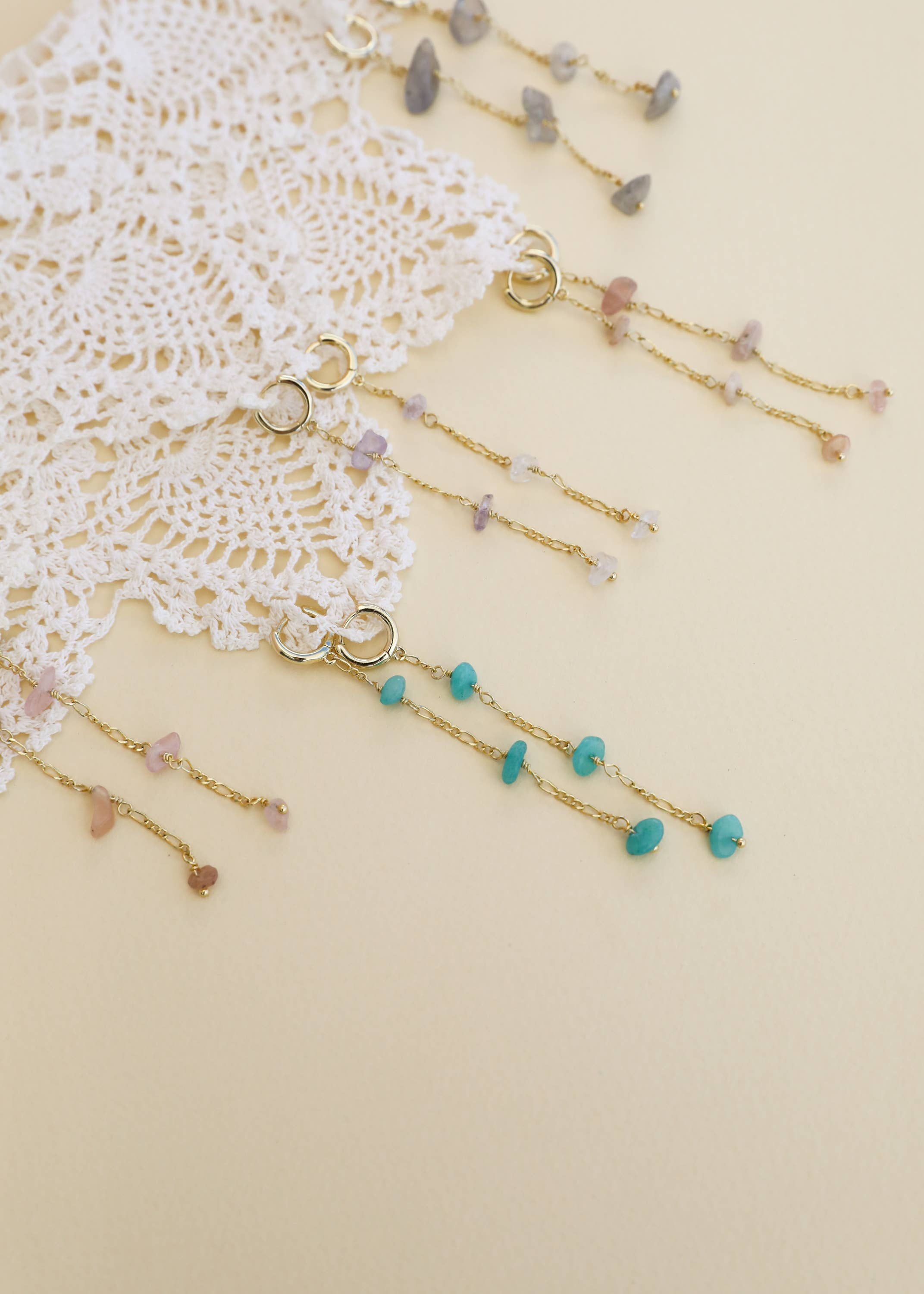 Raw Gemstone Chain Drop Earring - Amazonite