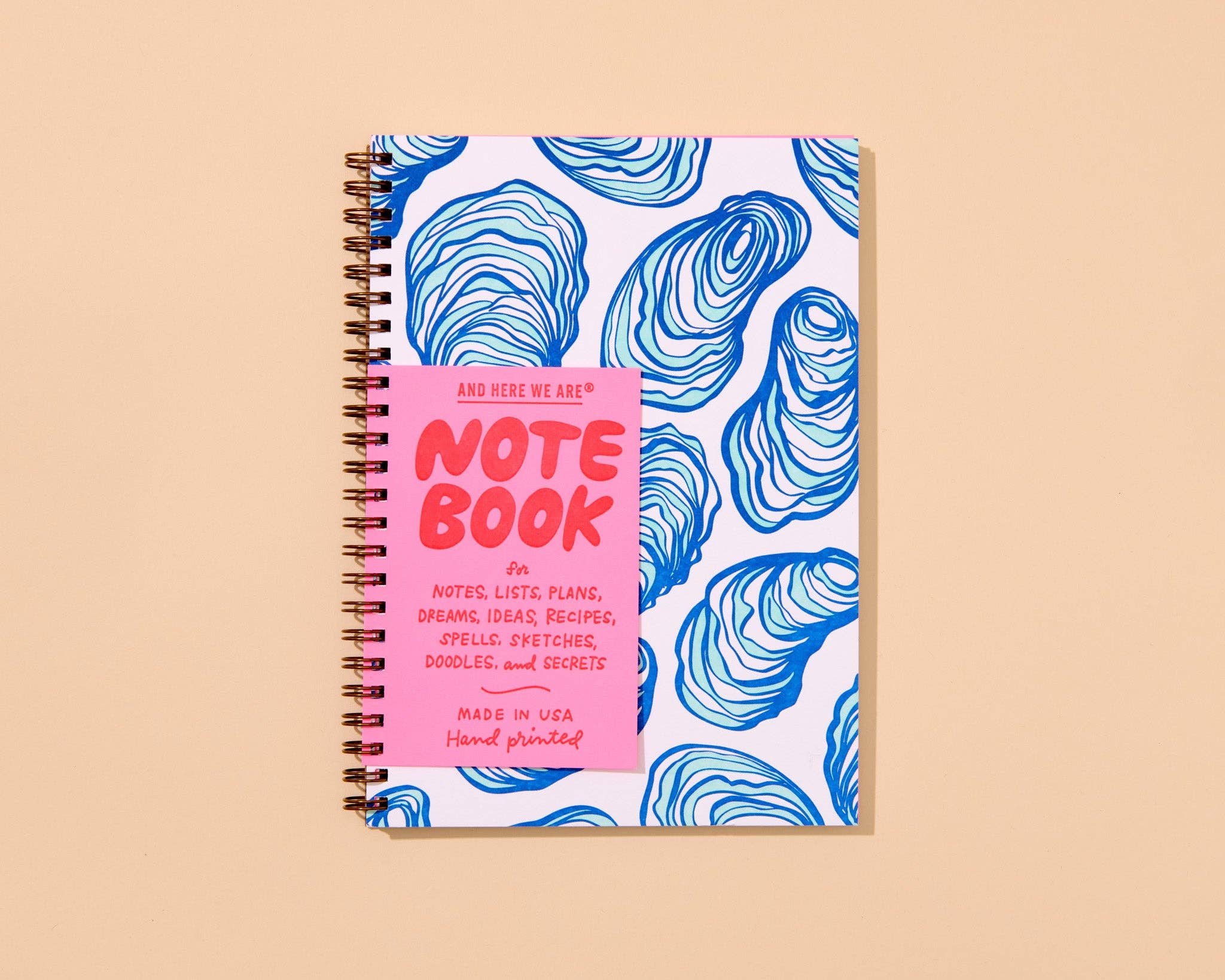 Modern Seafood Letterpress A5 Spiral Notebook—Oyster Shell