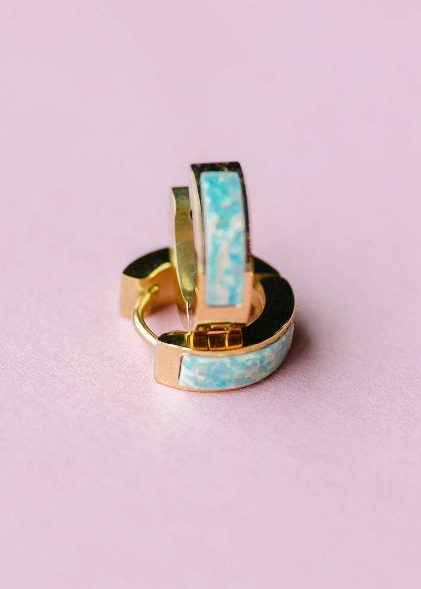 Ocean Blue Opal Huggies
