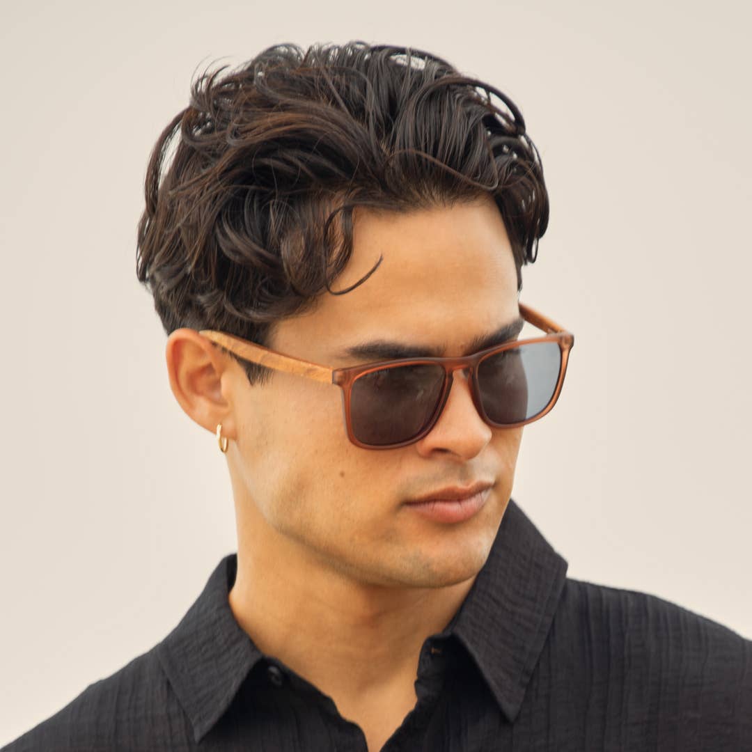 Cail - Matte Brown + Walnut Wood - Polarized Sunglasses