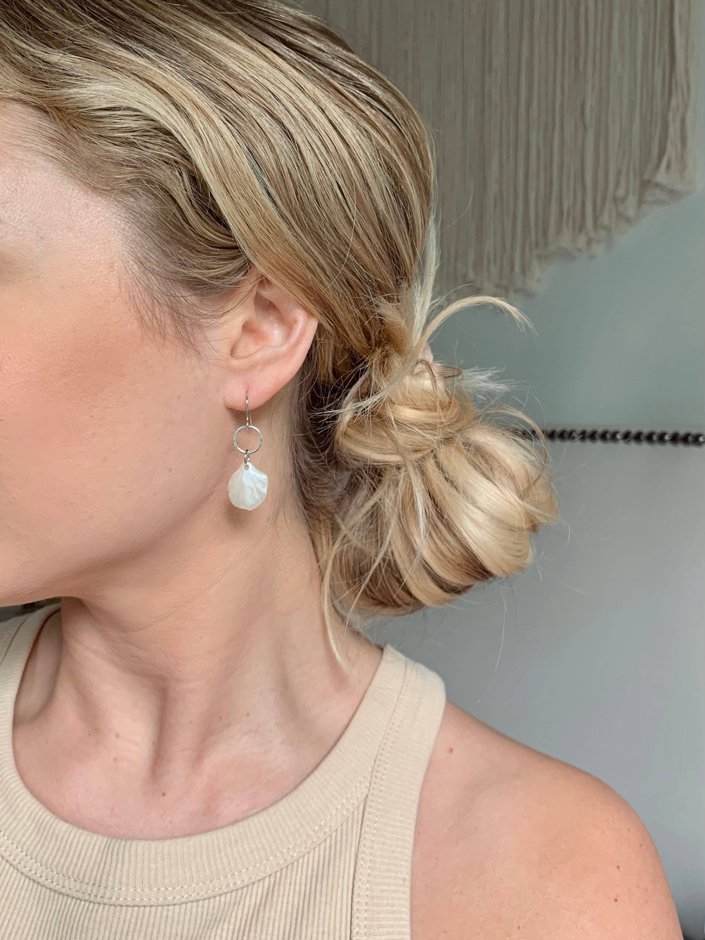 SHELL HOOPS│silver | coastal jewelry│seashell earrings