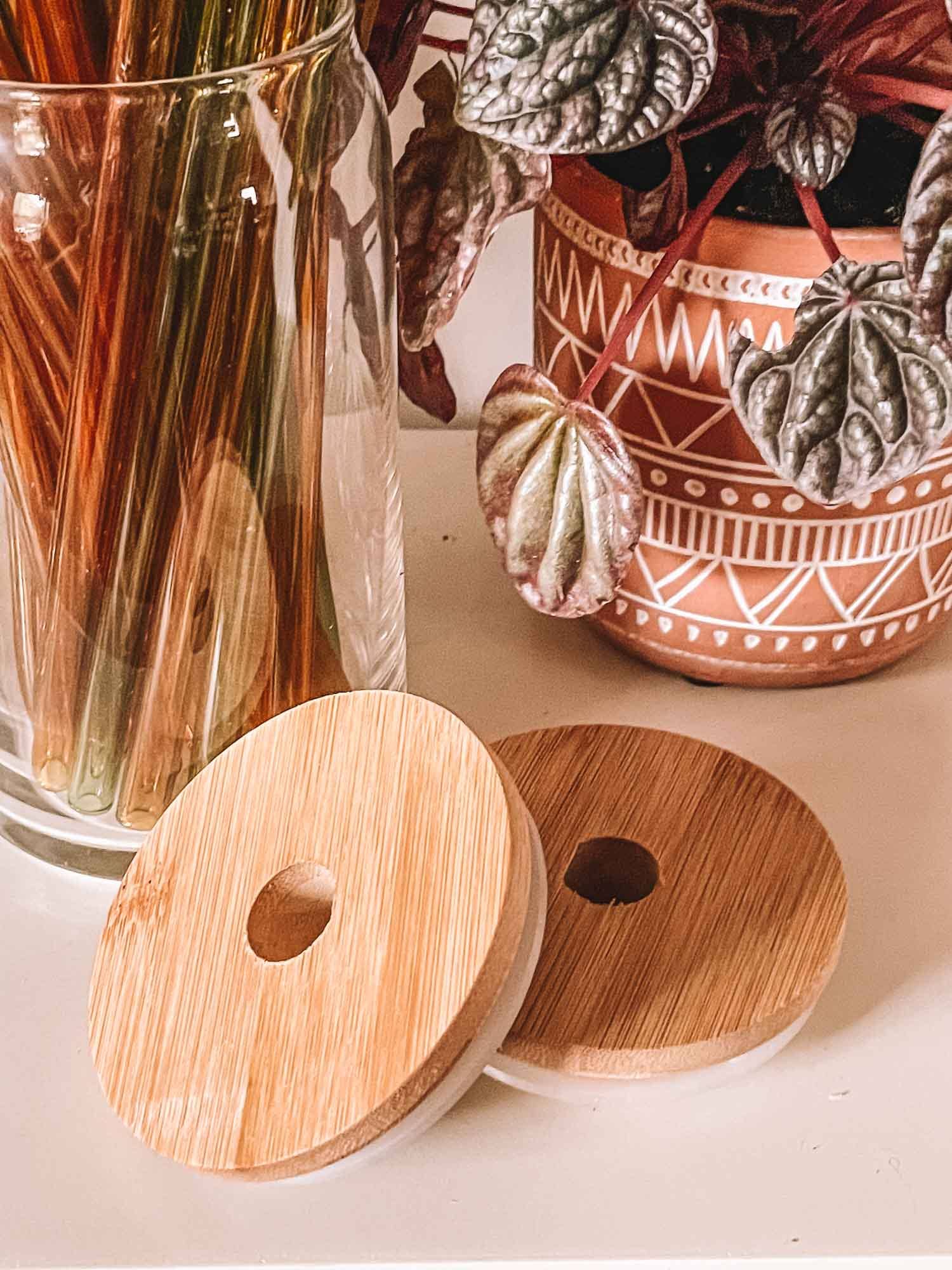 Bamboo Lid for Can Shaped Glass