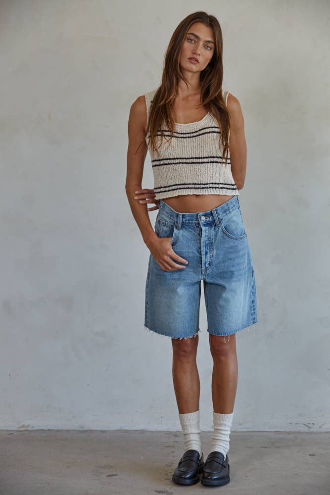 W1855 | Knit Polyester Striped Round Neck Sleeveless Tank
