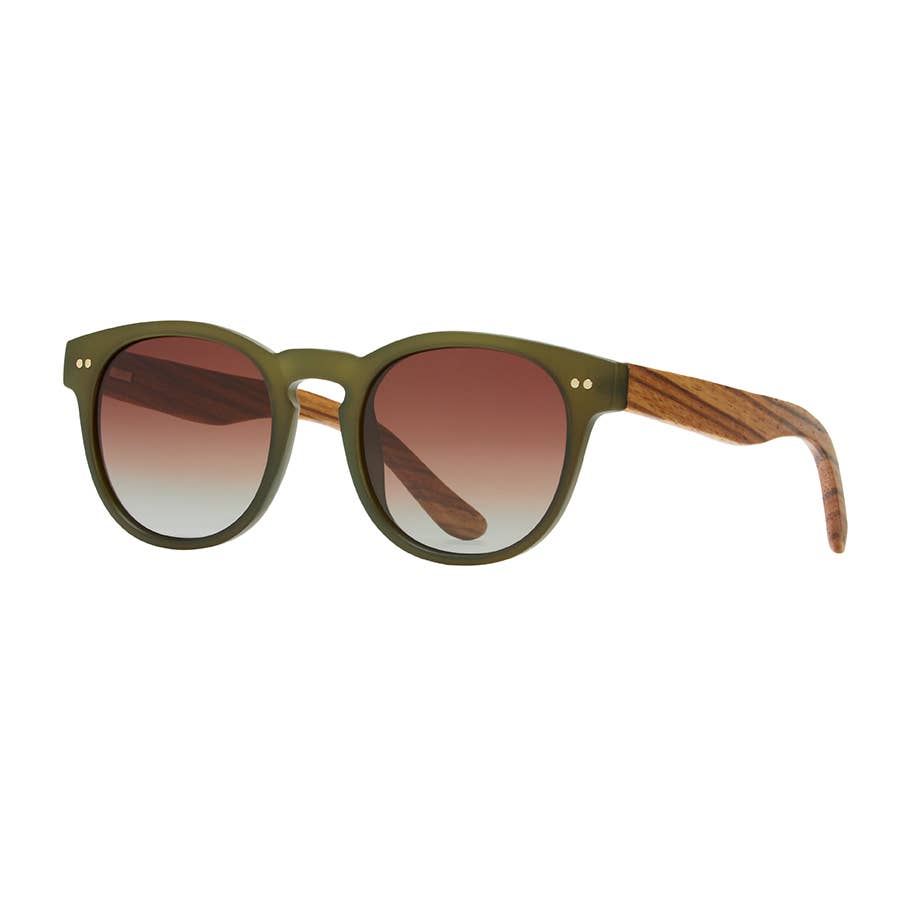 Indie - Matte Olive+ Walnut Wood - Polarized Sunglasses