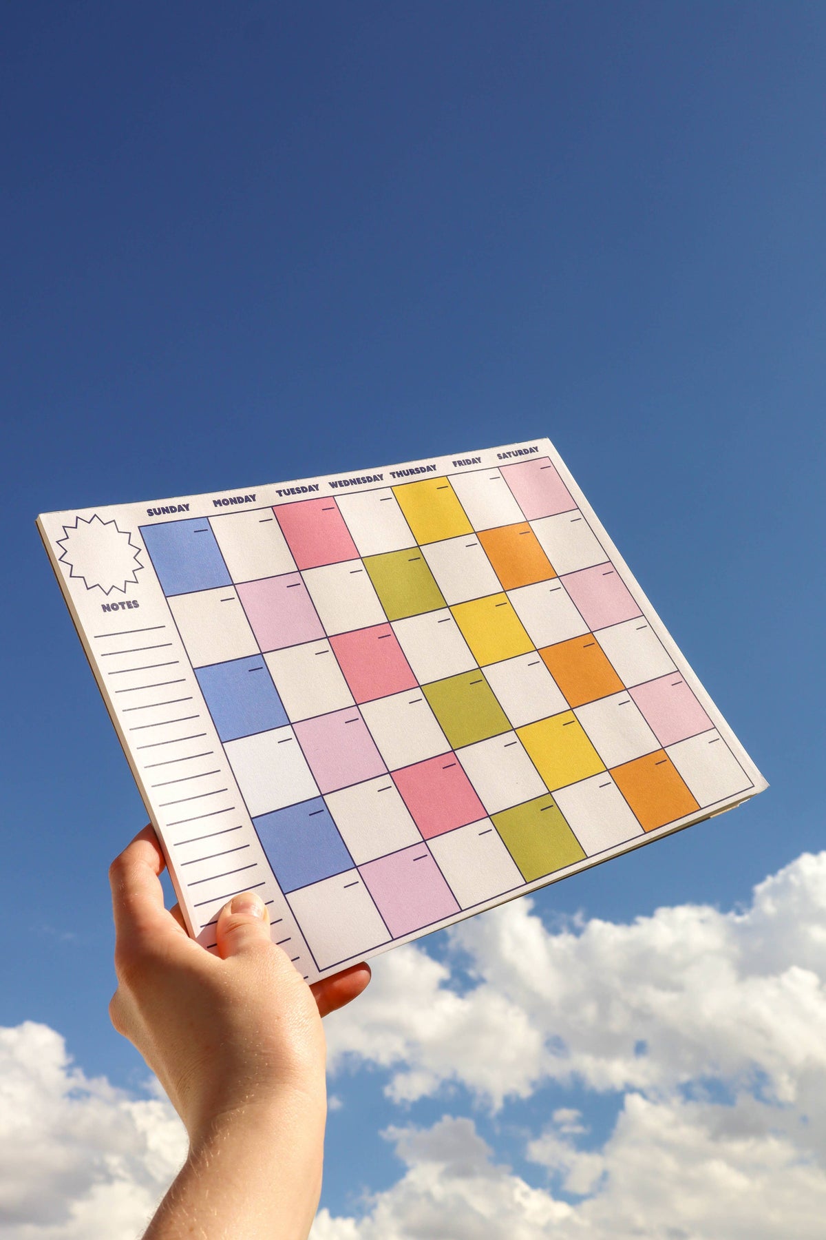 Monthly Colored Checkered Notepad Calendar