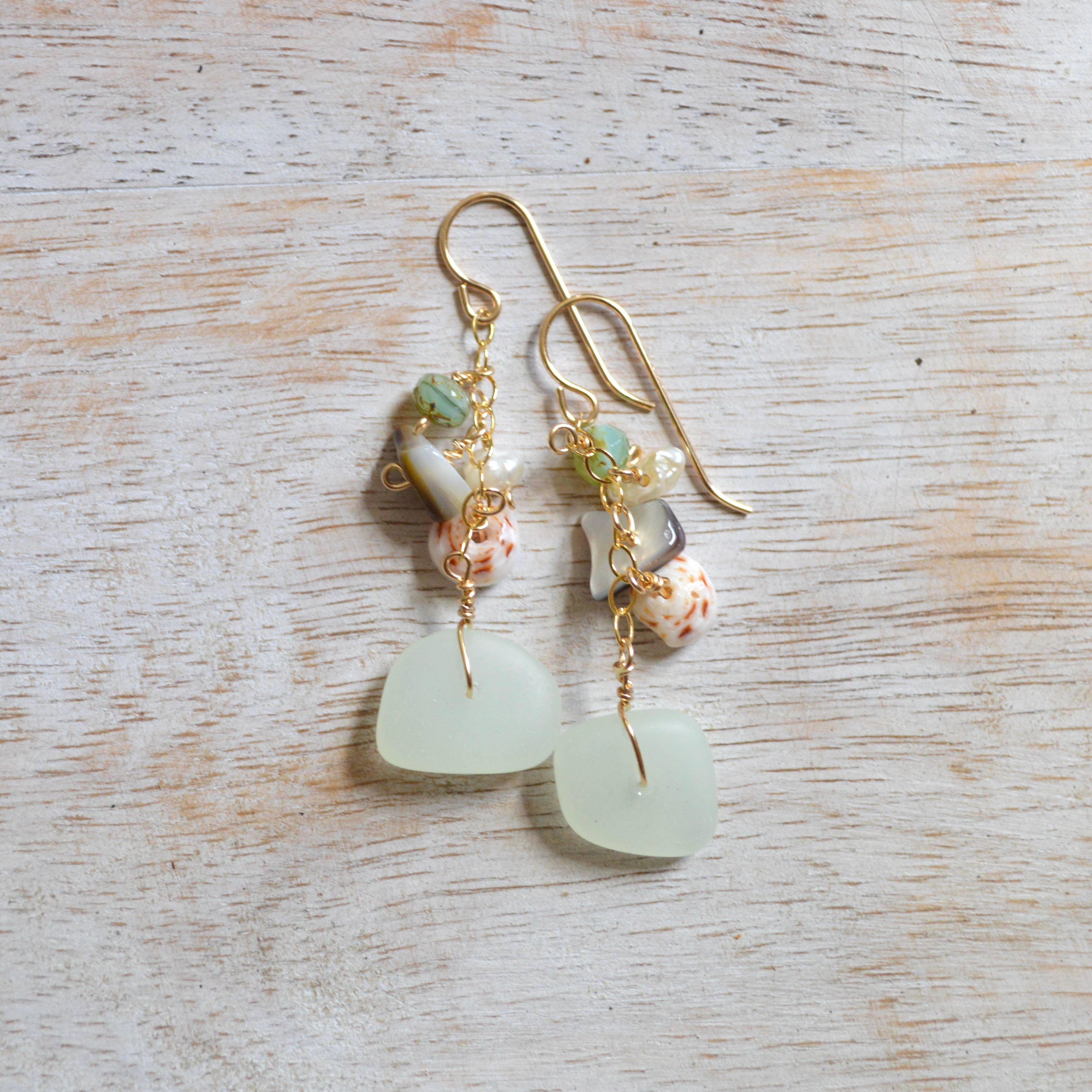 Opaque Sea Foam Glass Earrings