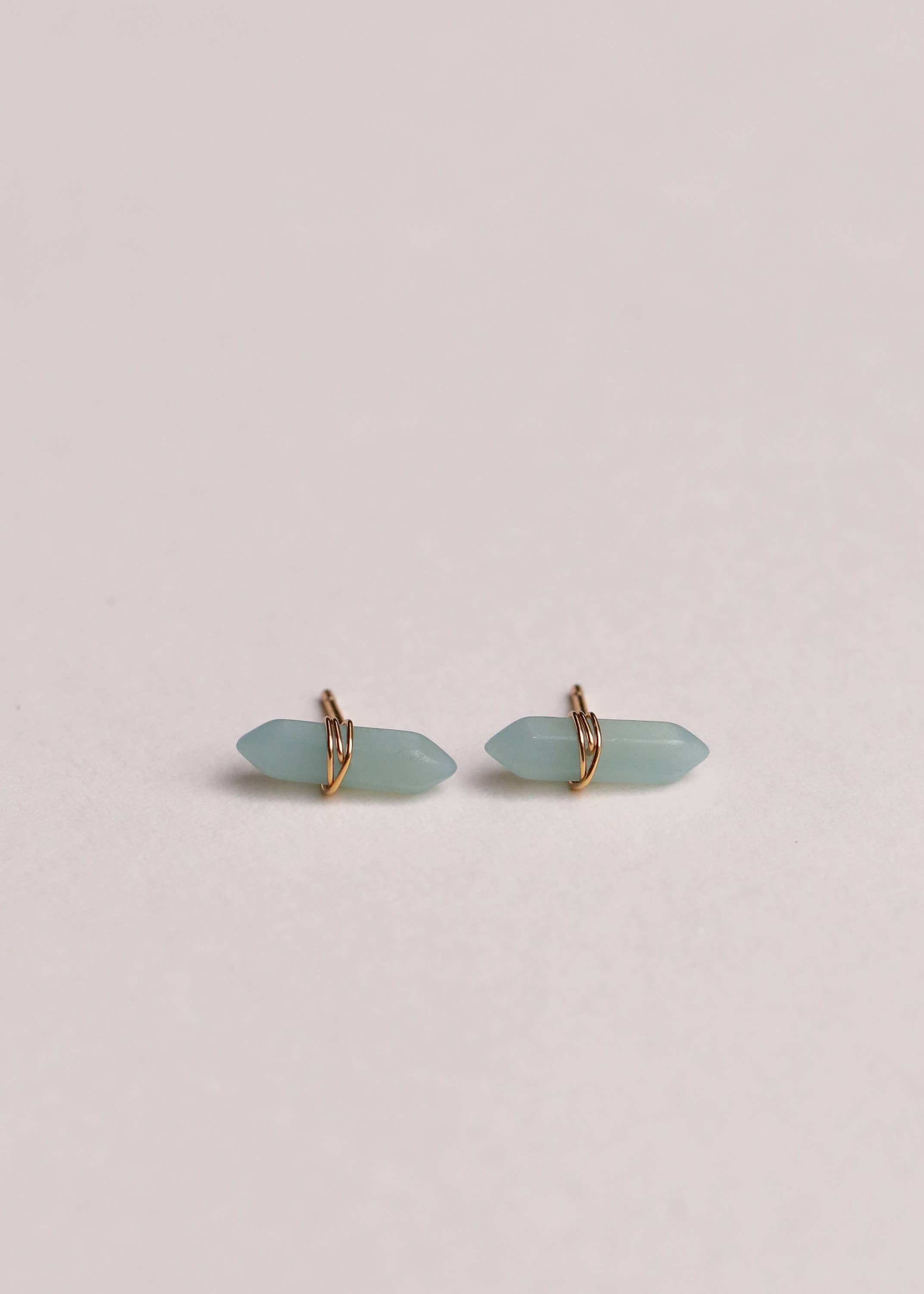 Mineral Point - Amazonite - Gold Wire Wrapped Earrings