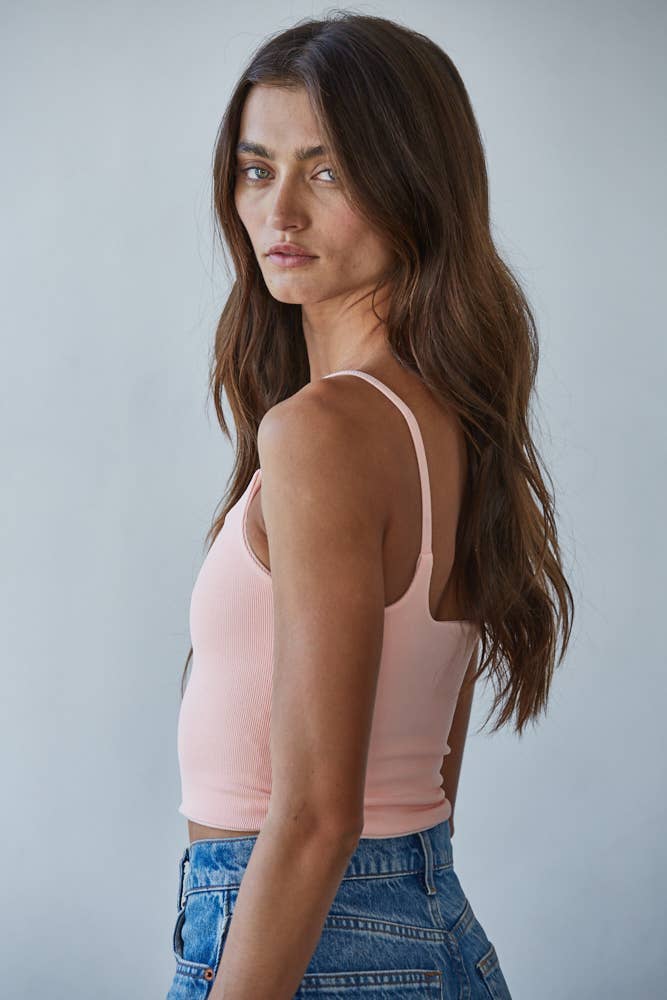 S1304N | Knit Striped Seamless Cami Strap Reversible Top