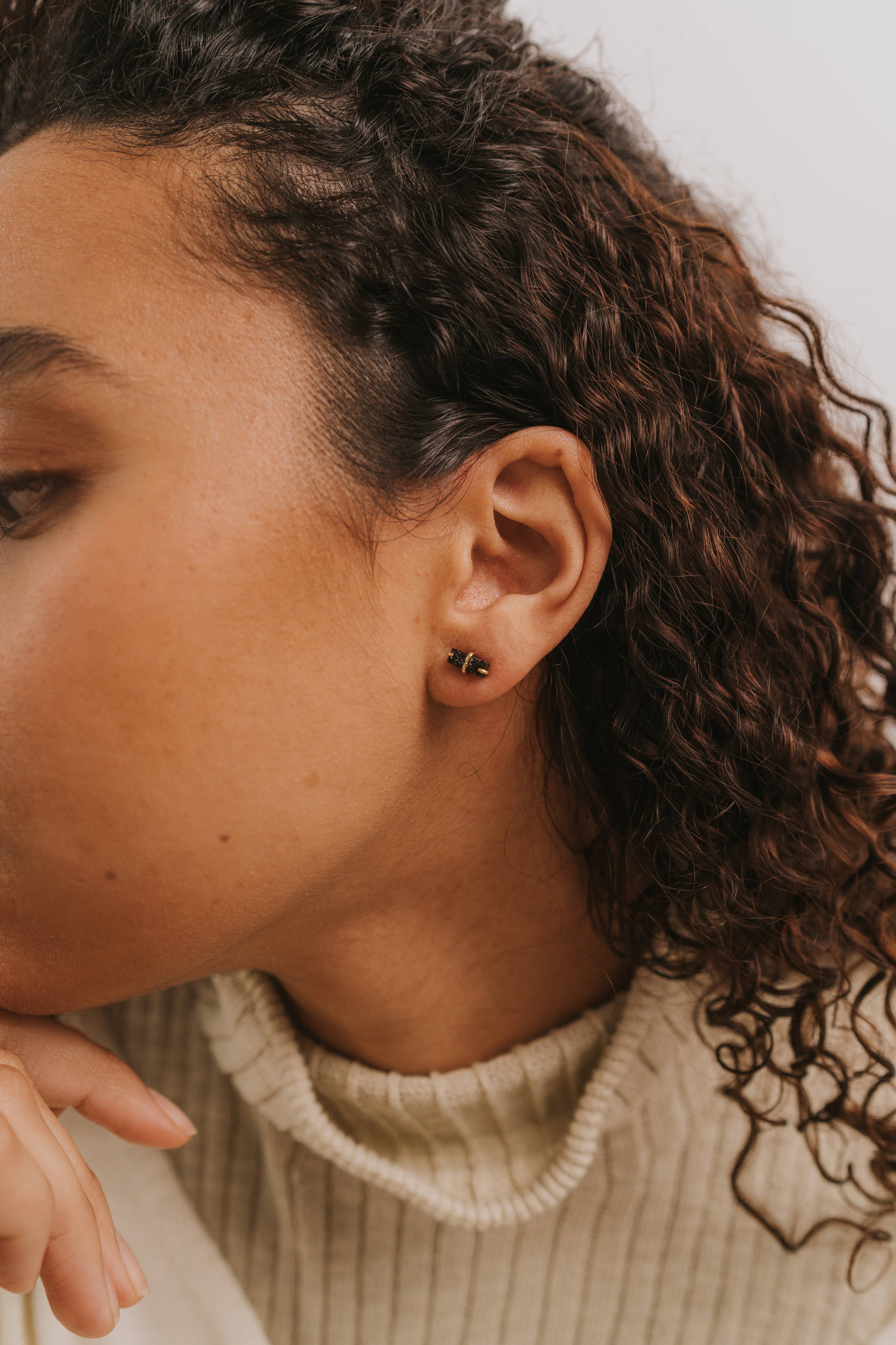 Druzy Bar - Black - Gold Earrings