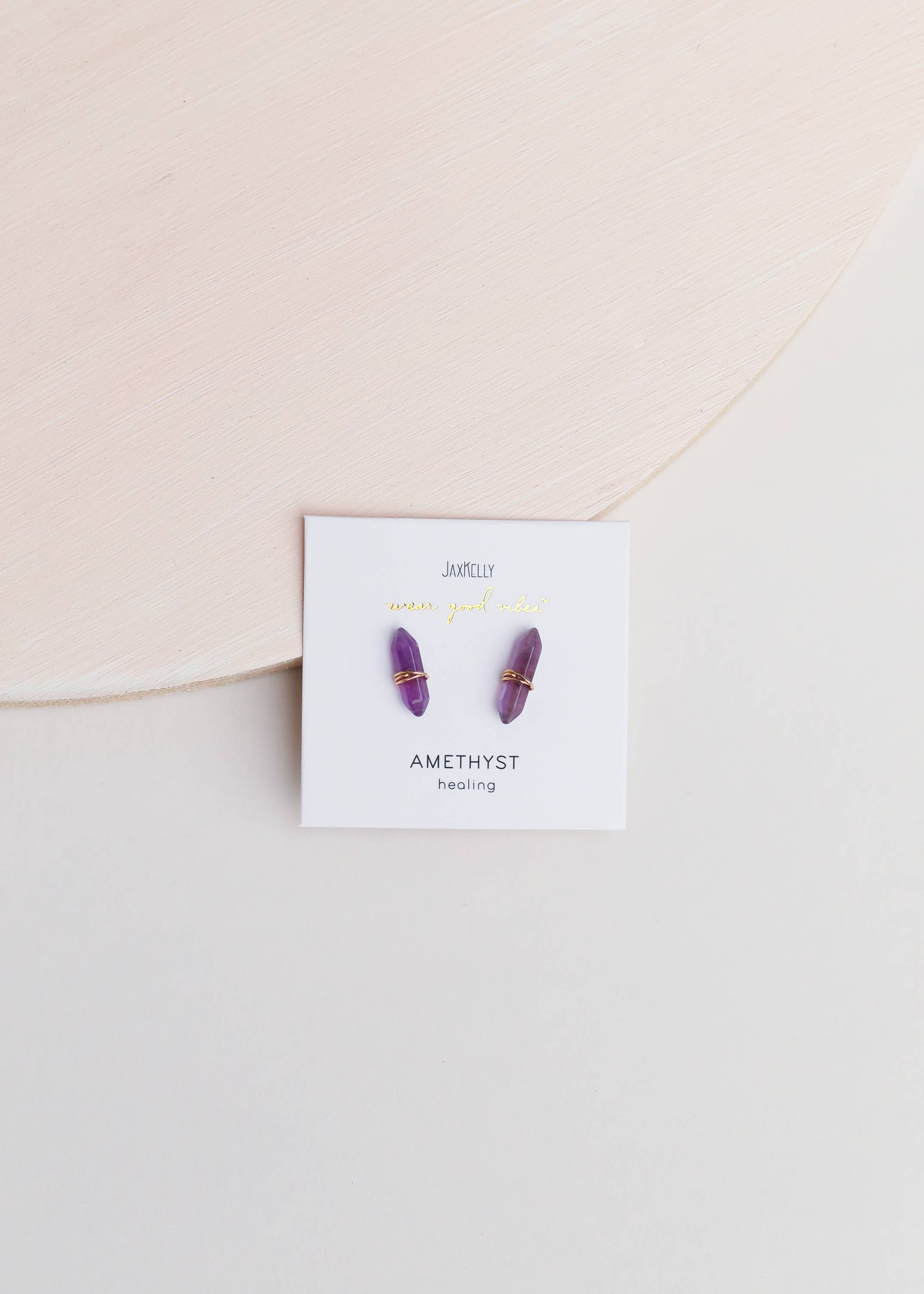 Mineral Point - Amethyst - Gold Wire Wrapped Earrings