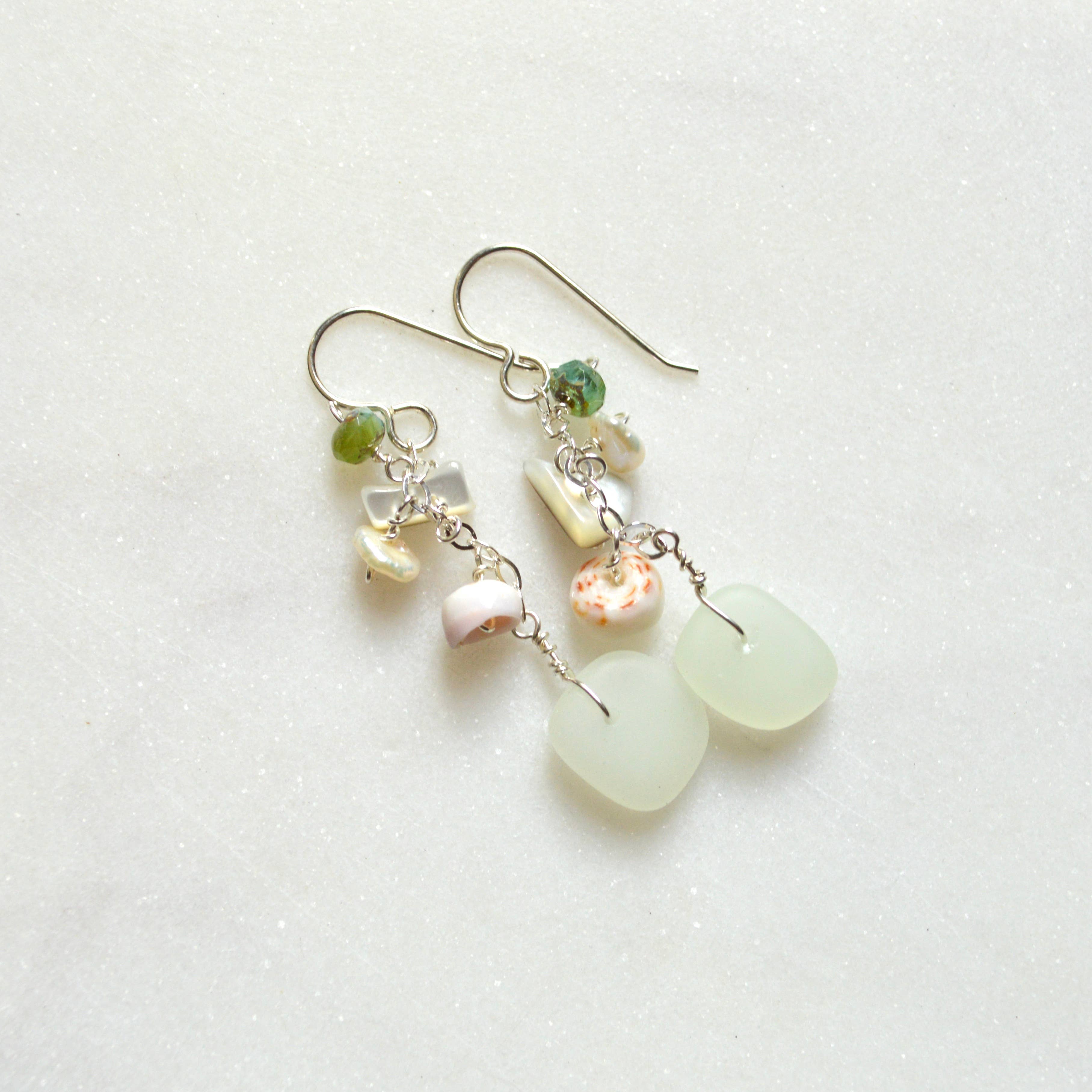 Opaque Sea Foam Glass Earrings