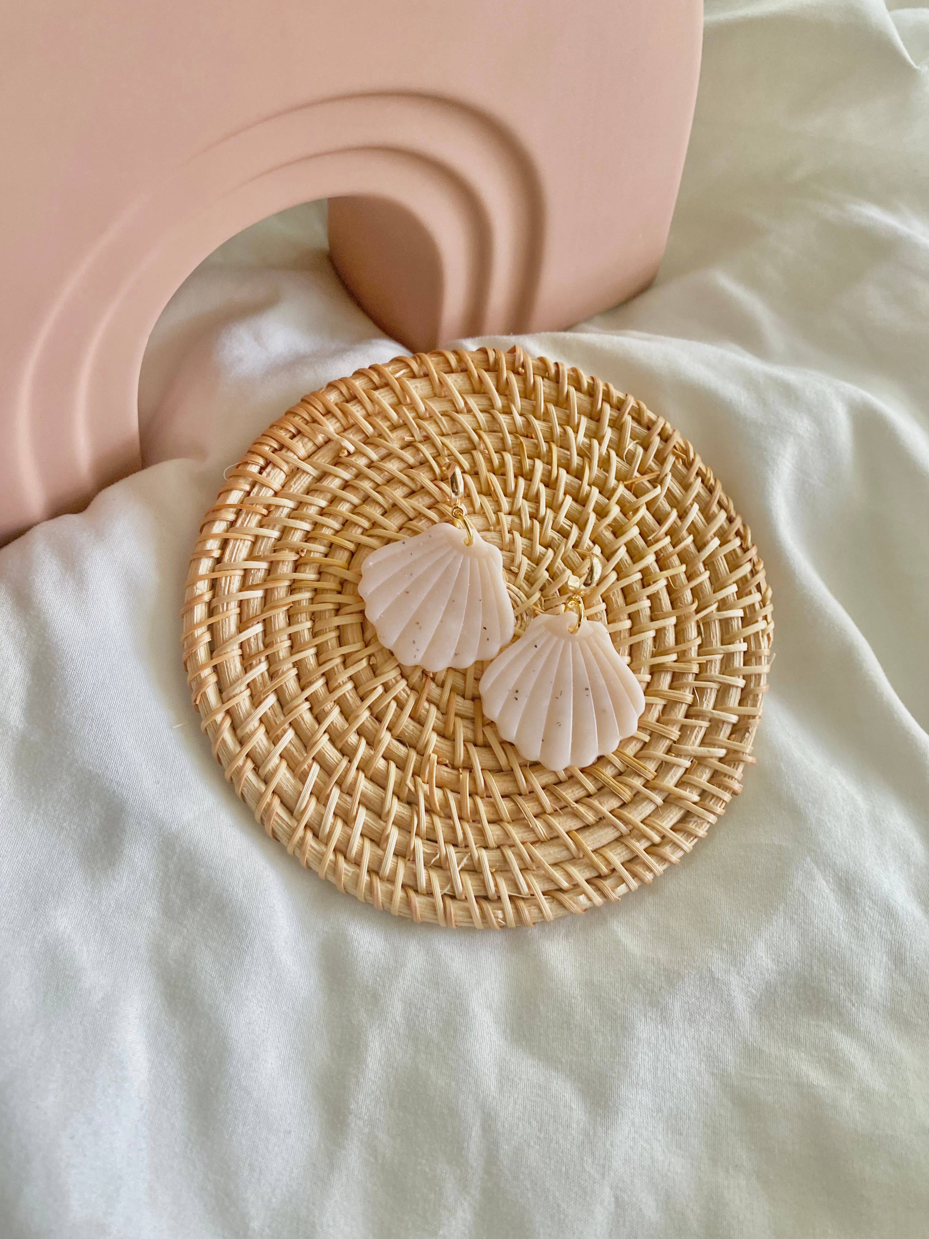 Creamy speckled shell dangle earrings 