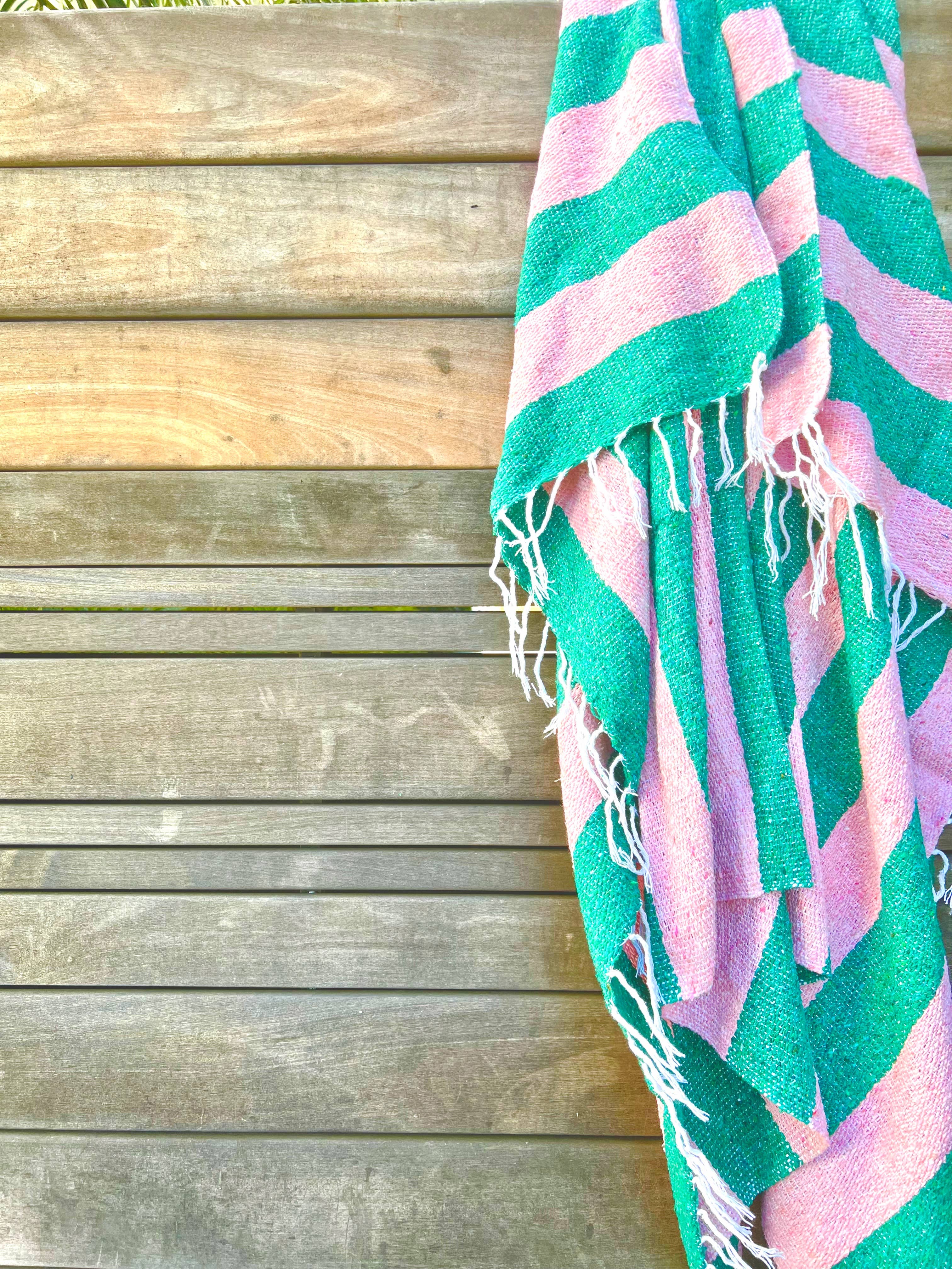 Mahalo Market - Flamingo Throw l Striped Beach Towel l Mexican Blanket