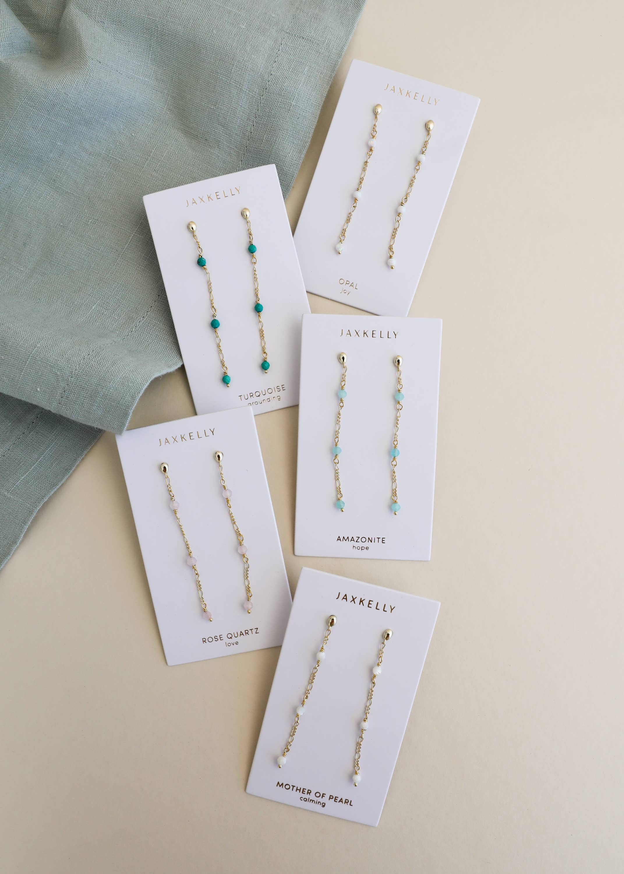 Gemstone Chain Drop Earring - Mother of Pearl