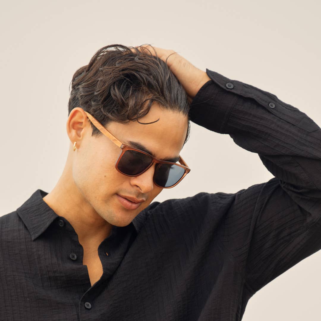 Cail - Matte Brown + Walnut Wood - Polarized Sunglasses