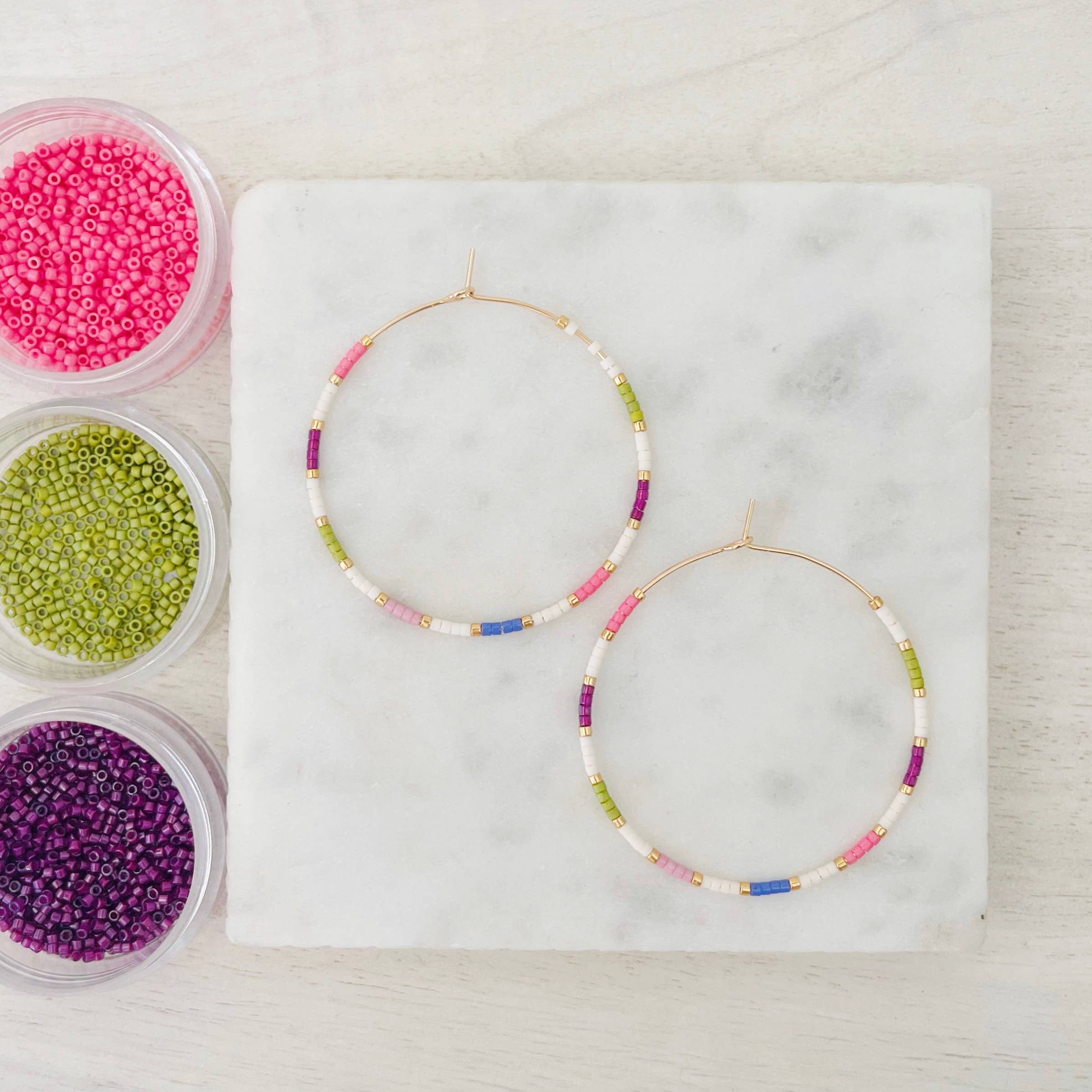 Spring Fling  miyuki glass beaded hoop earrings 