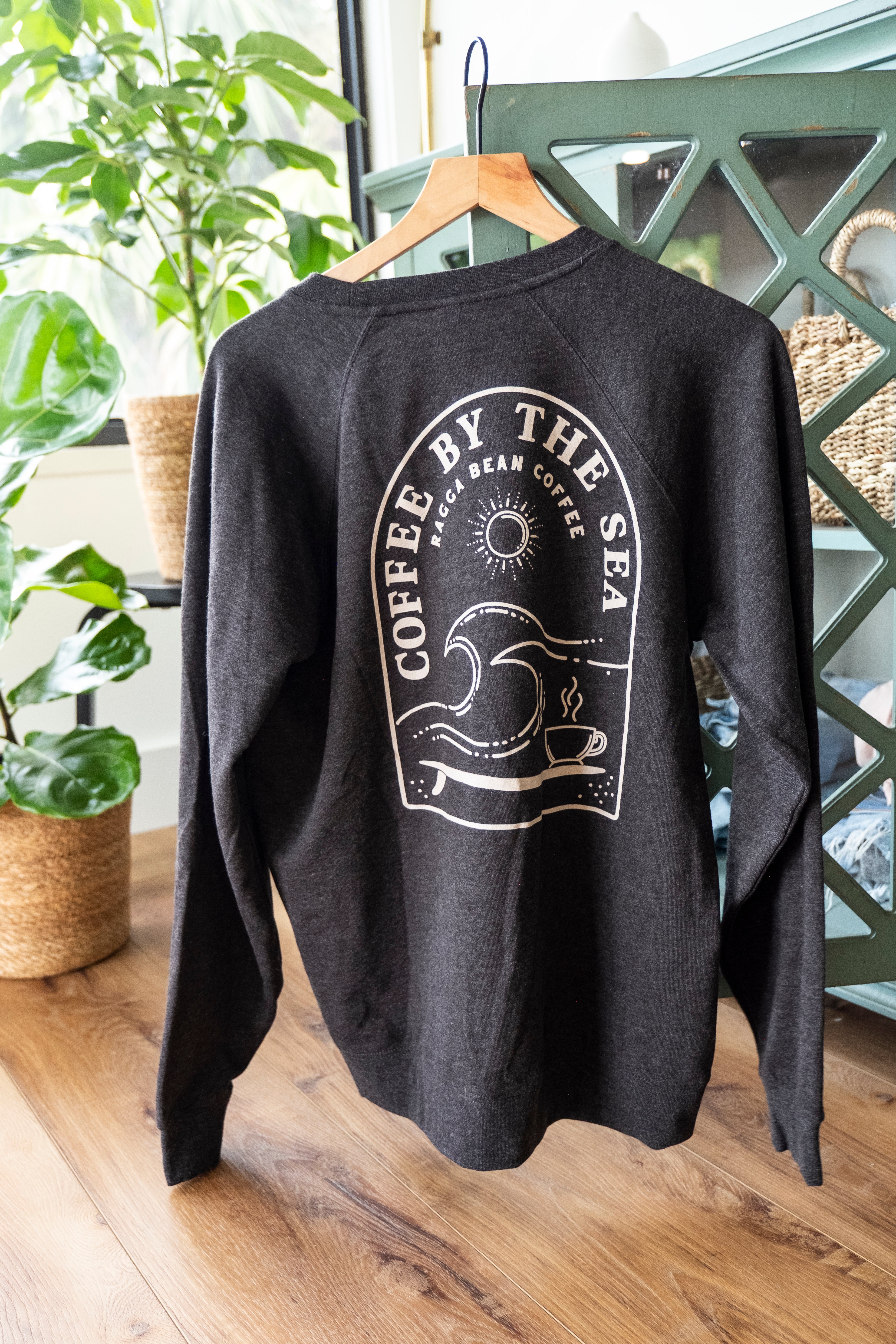 Coffee By The Sea Crewneck Sweatshirt - Charcoal Heather