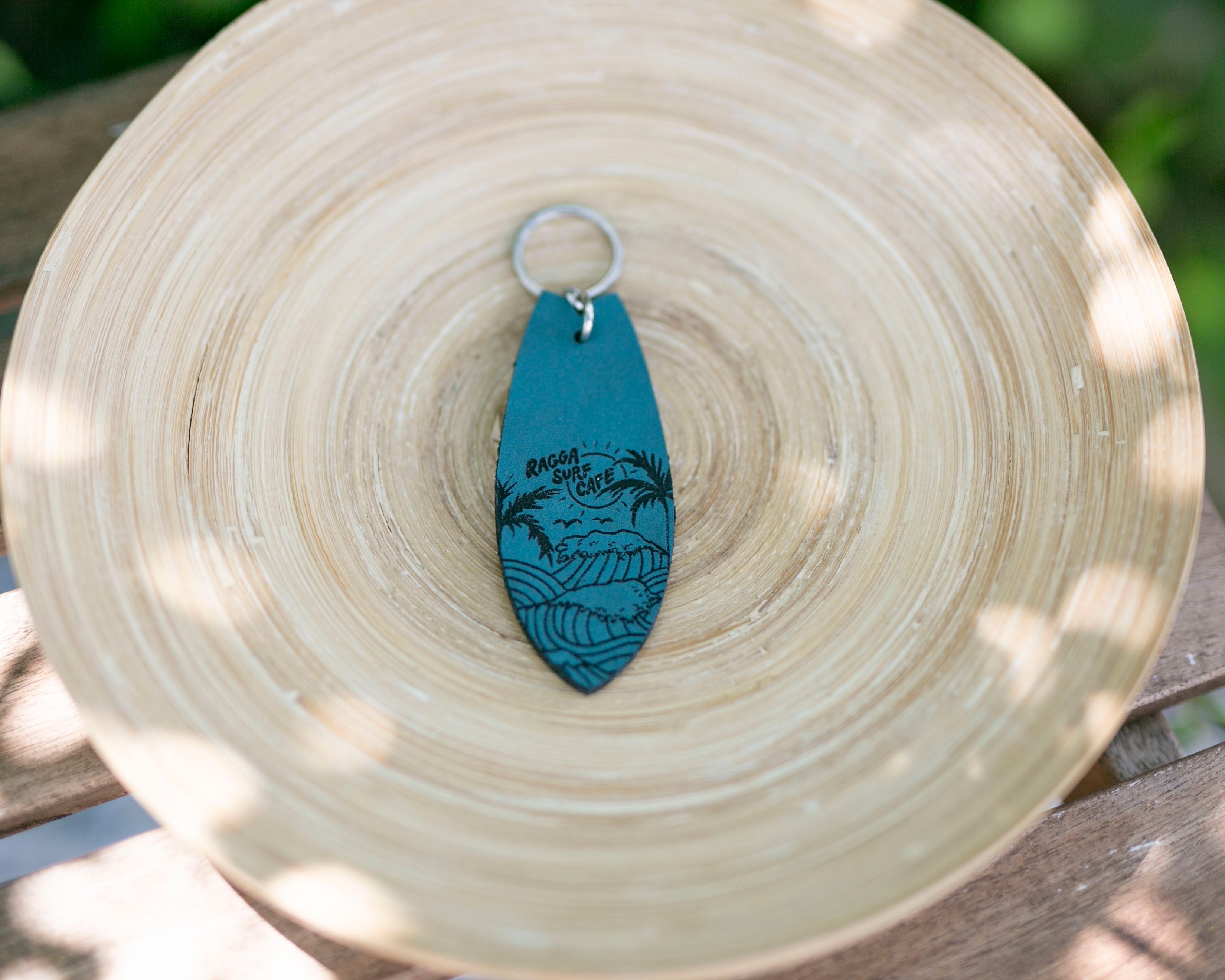 RSC Leather Surfboard Keychain - Dark Teal