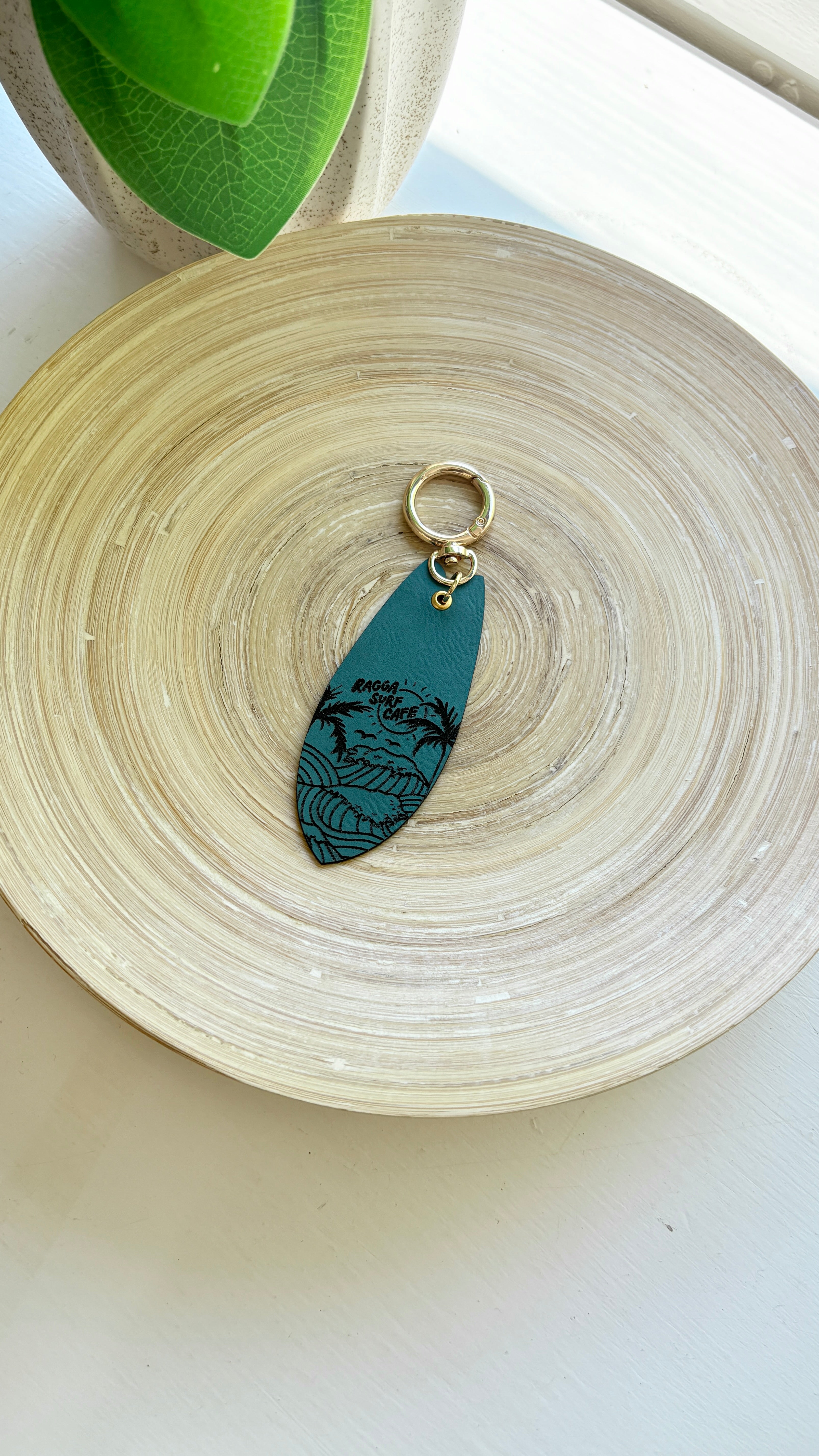 RSC Leather Surfboard Keychain - Dark Teal