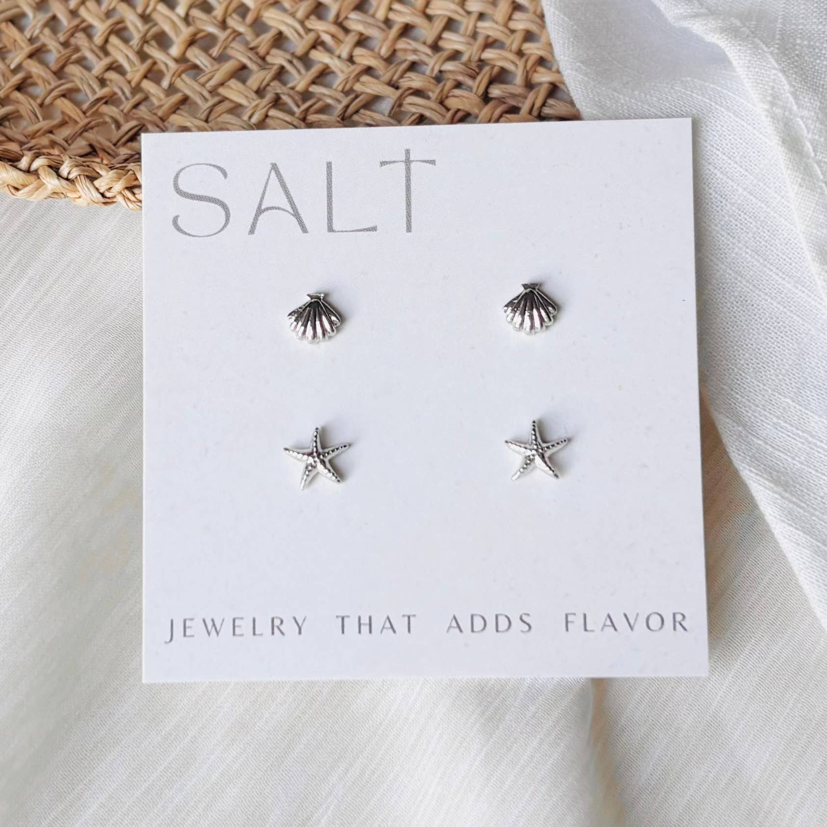 COASTAL STUD SETS | silver | seashell & starfish earrings