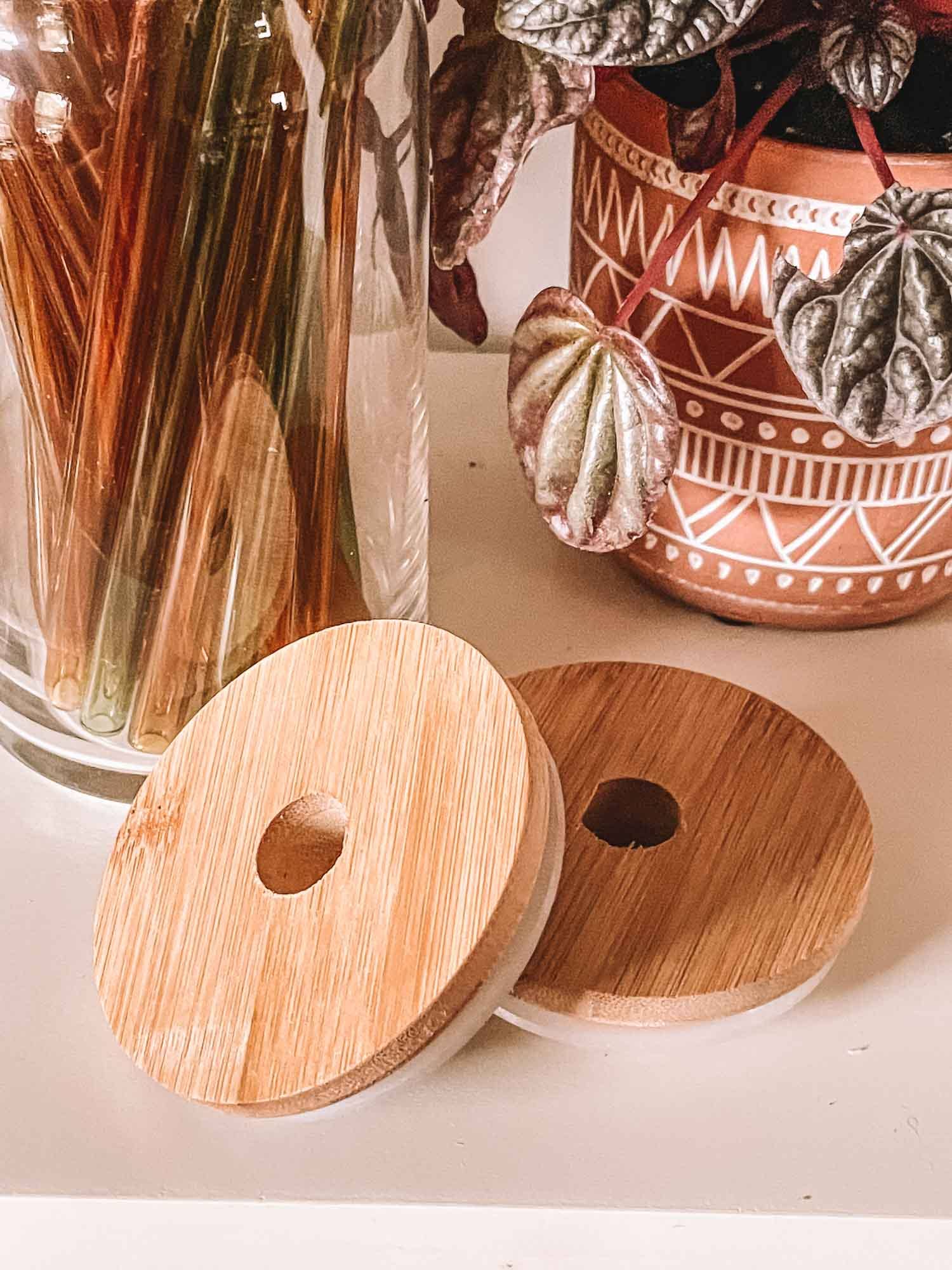 Bamboo Lid for Can Shaped Glass