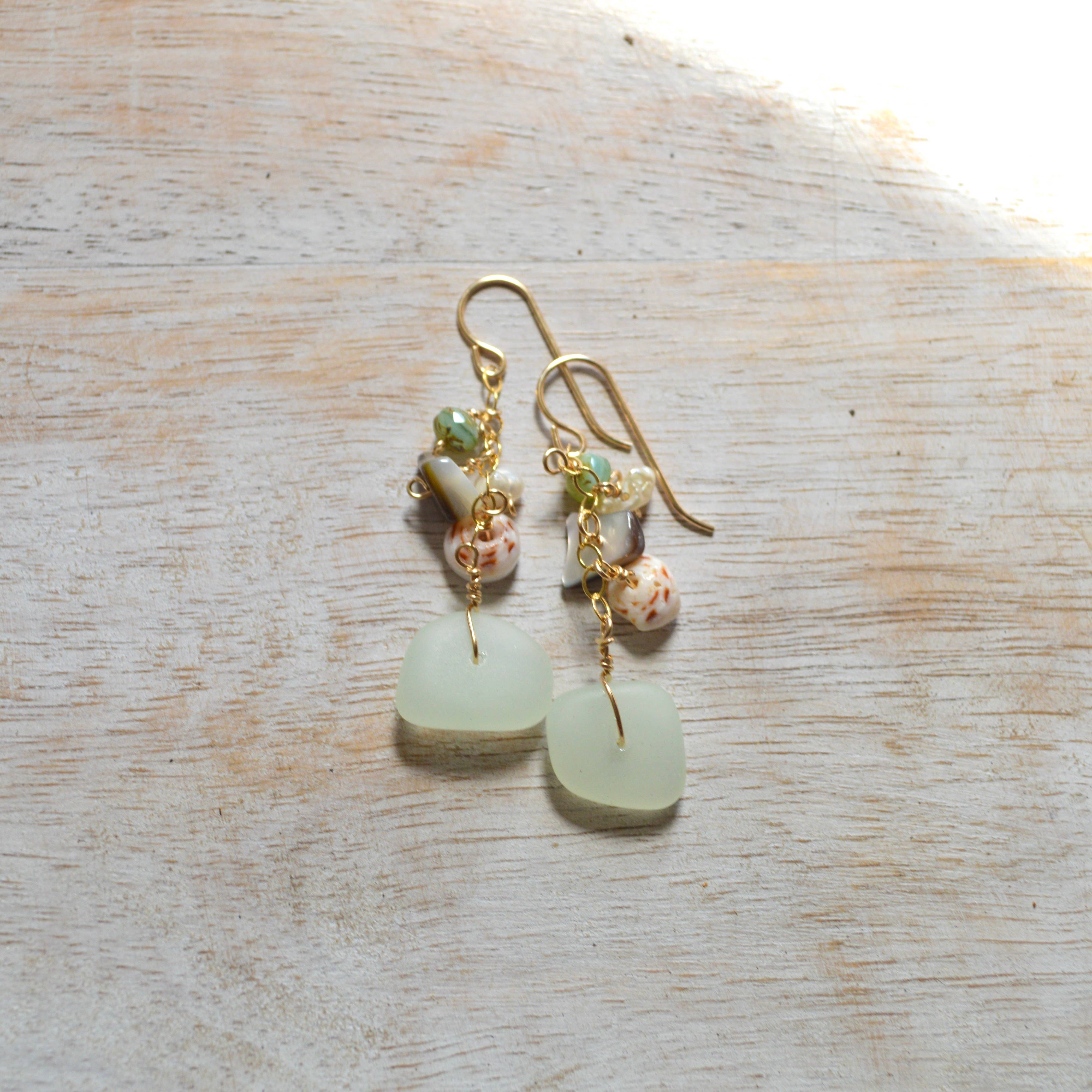 Opaque Sea Foam Glass Earrings