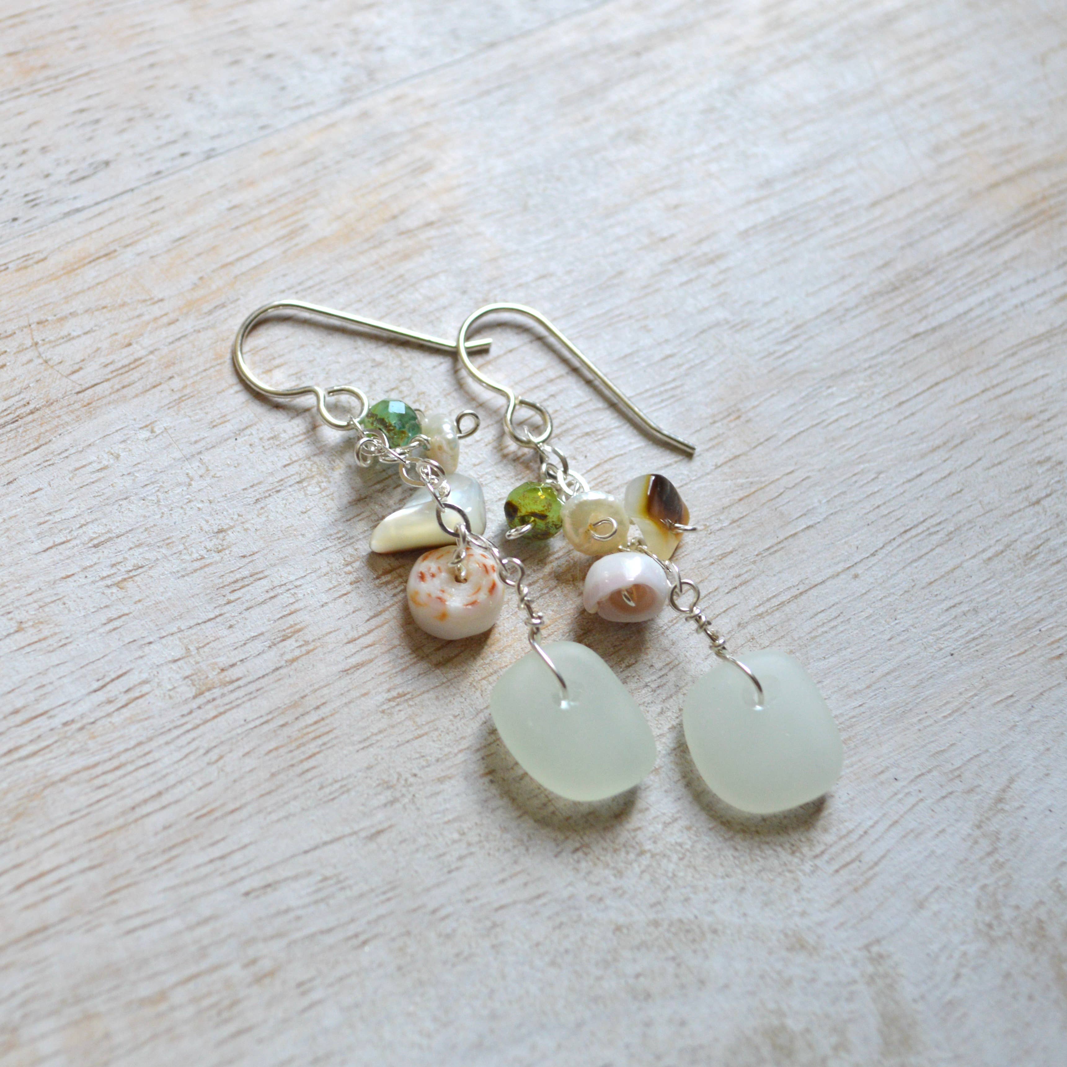 Opaque Sea Foam Glass Earrings