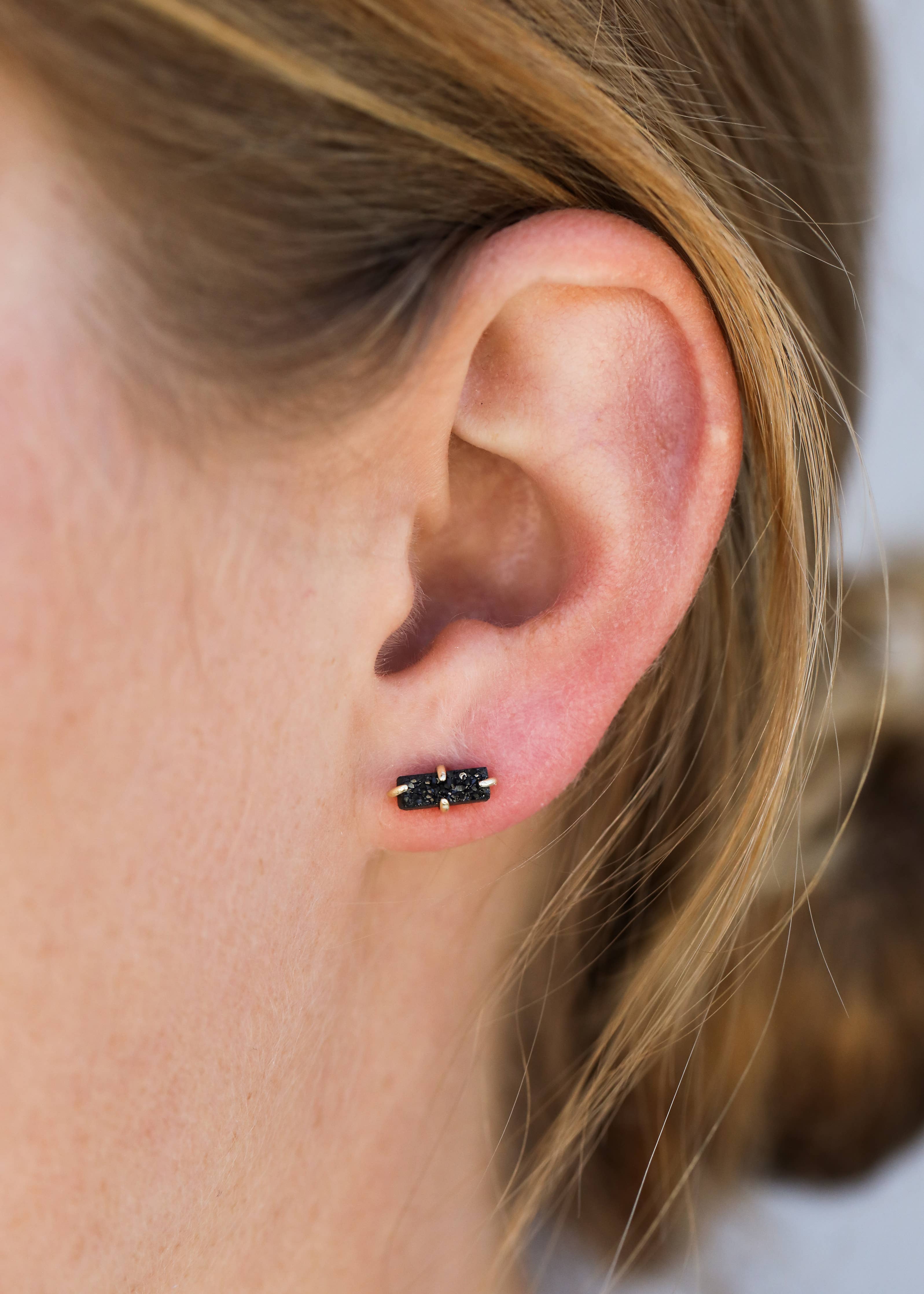 Druzy Bar - Black - Gold Earrings