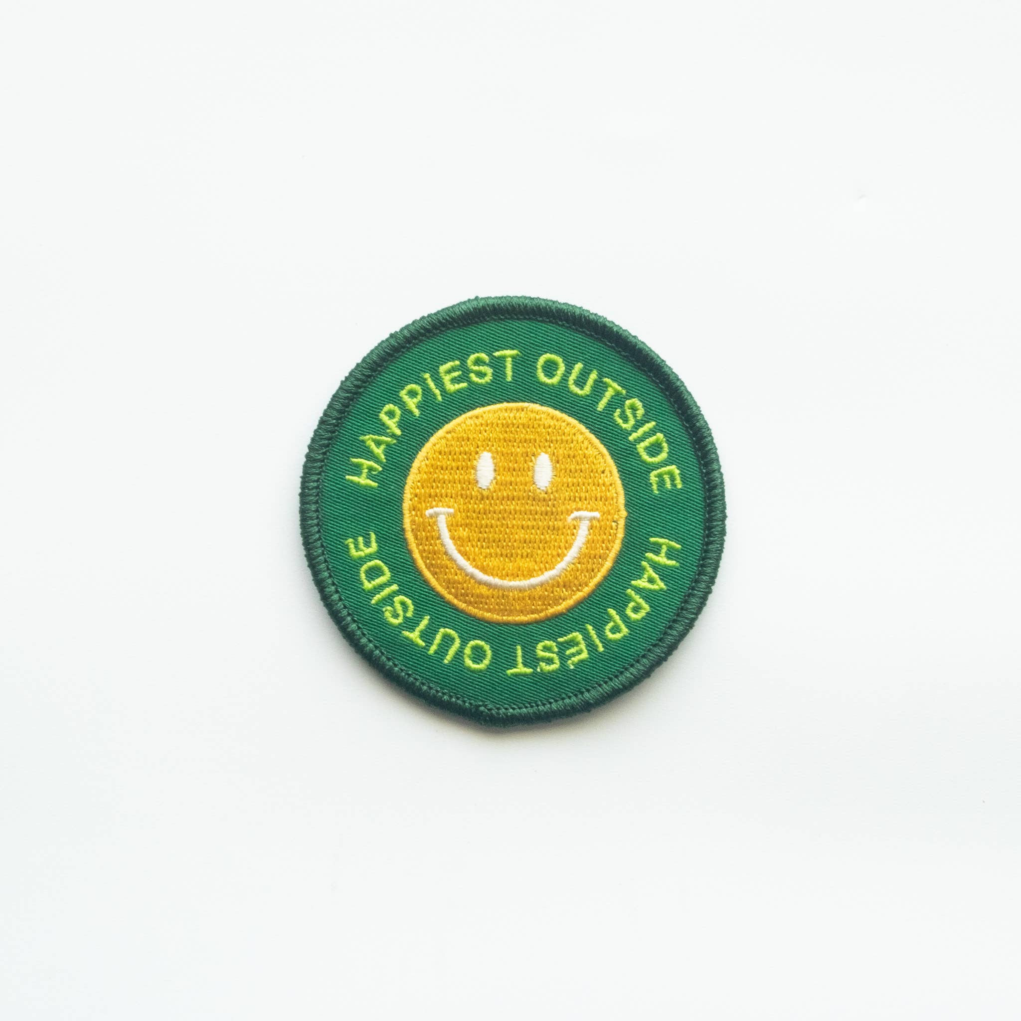Happiest Outside Embroidered Iron on Patch - Smiley Face