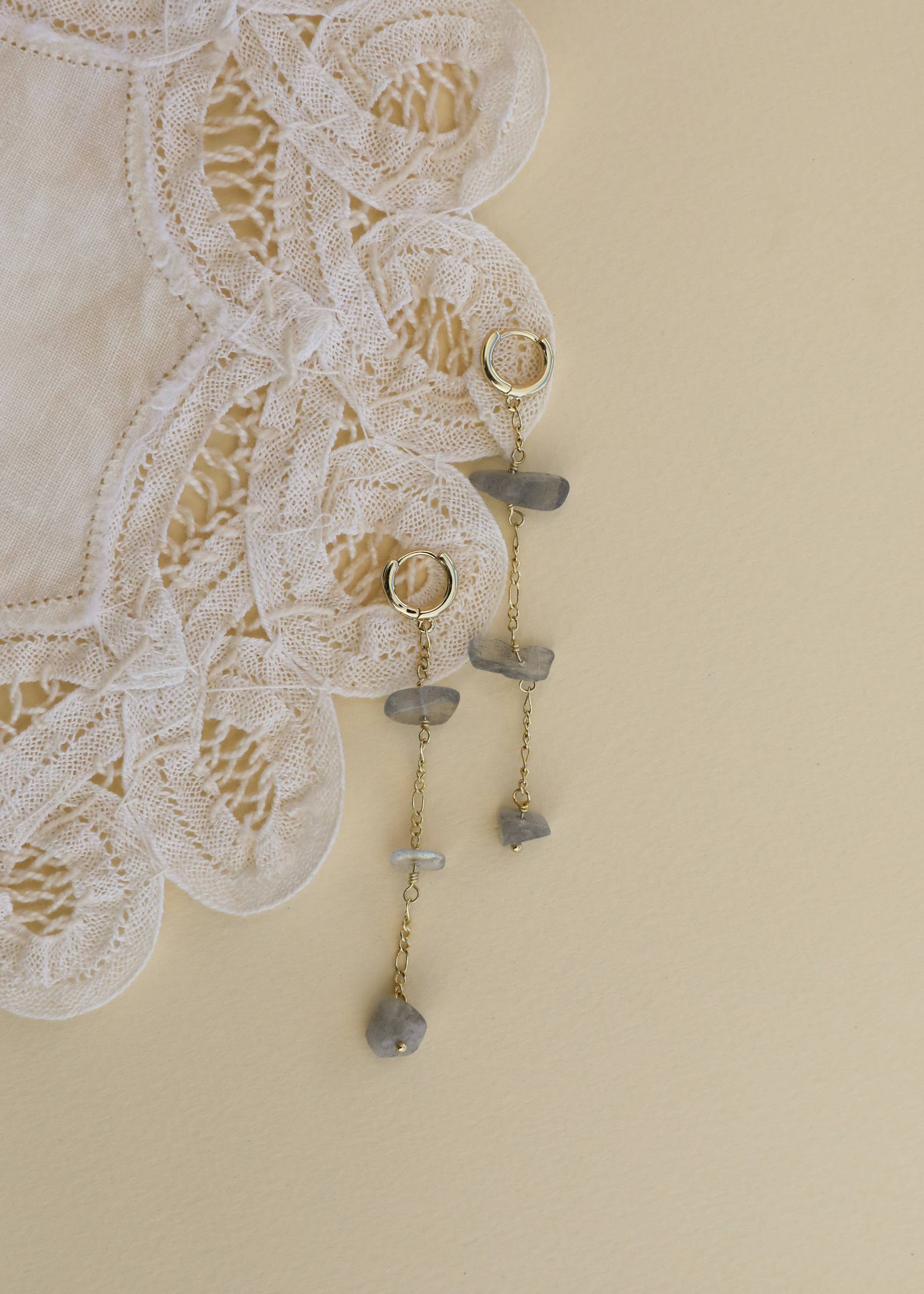 Raw Gemstone Chain Drop Earring - Rainbow Moonstone
