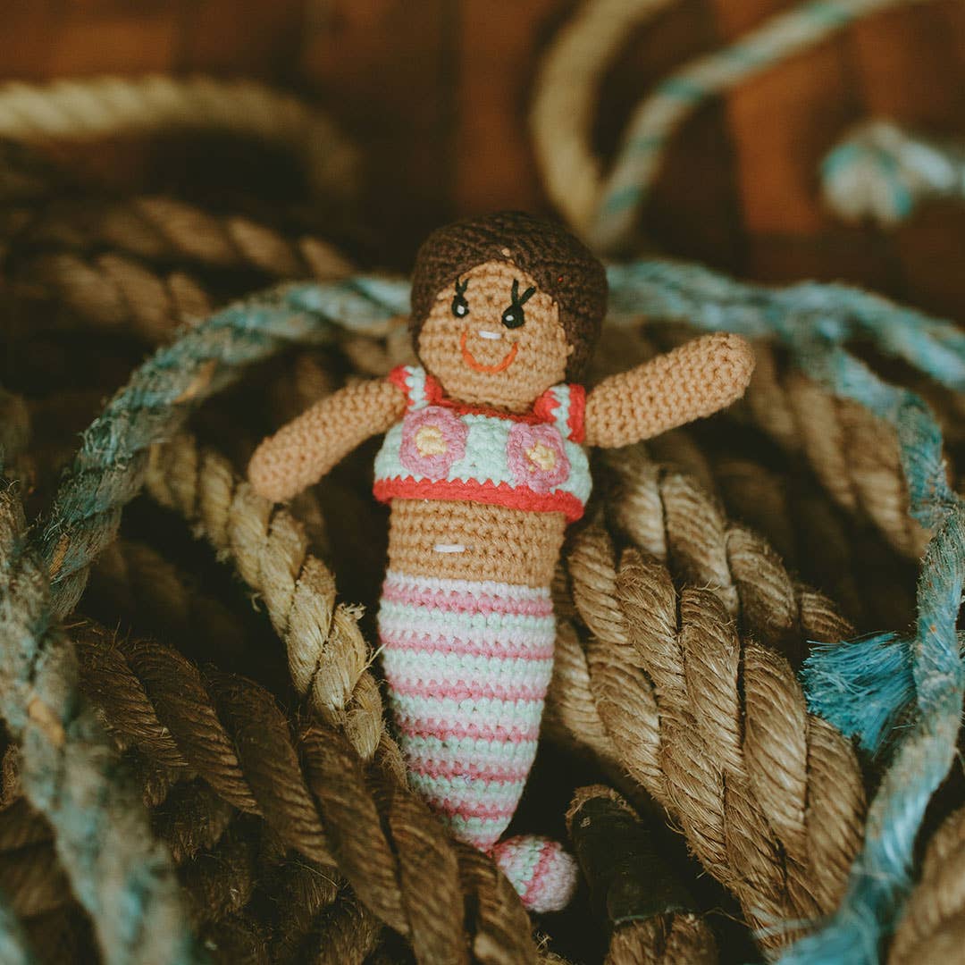 Pretty in Pink  - Handmade Brown-Skinned Mermaid Rattle