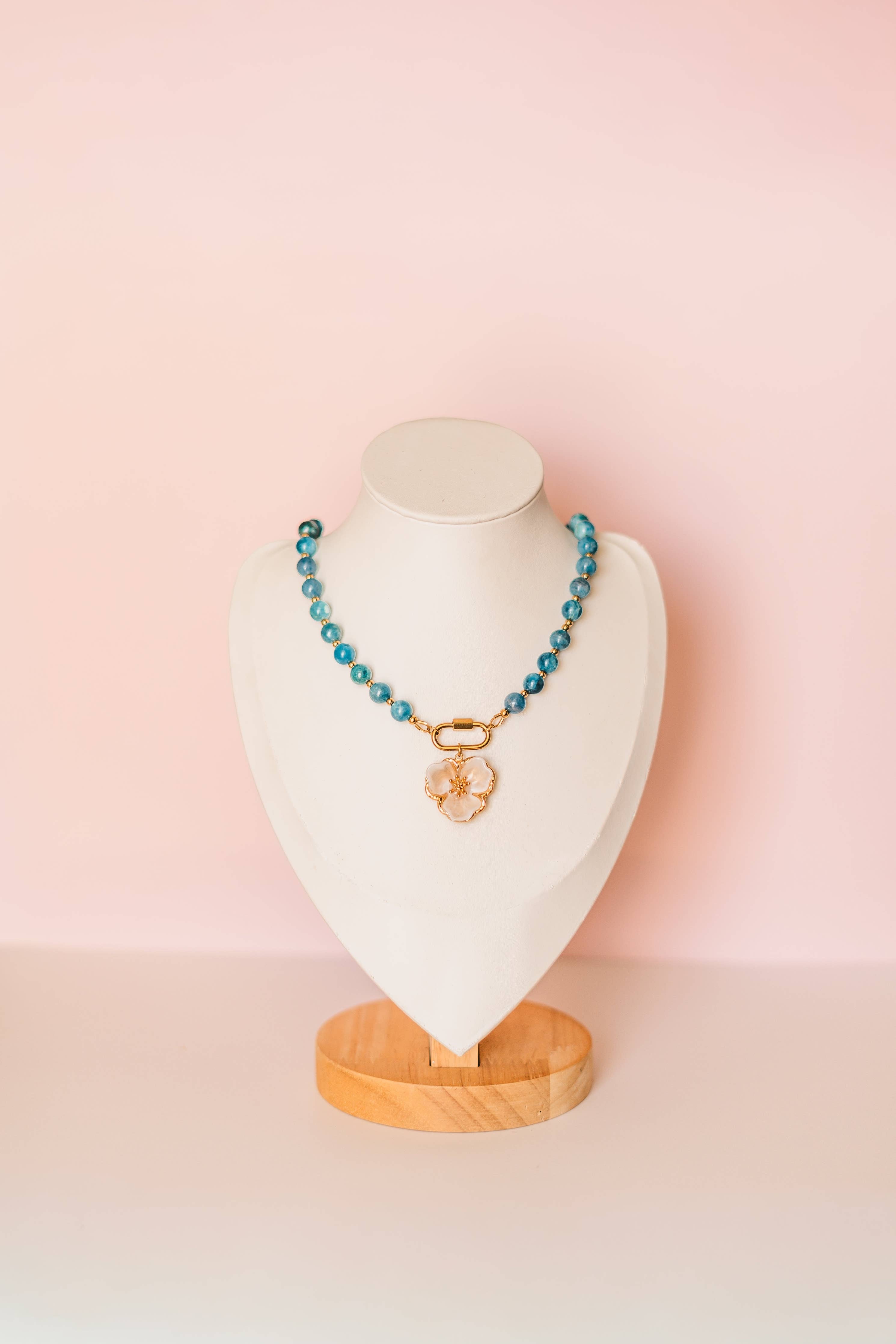 Jade | Blue Apatite Beaded Flower Necklace - Create Your Sunshine