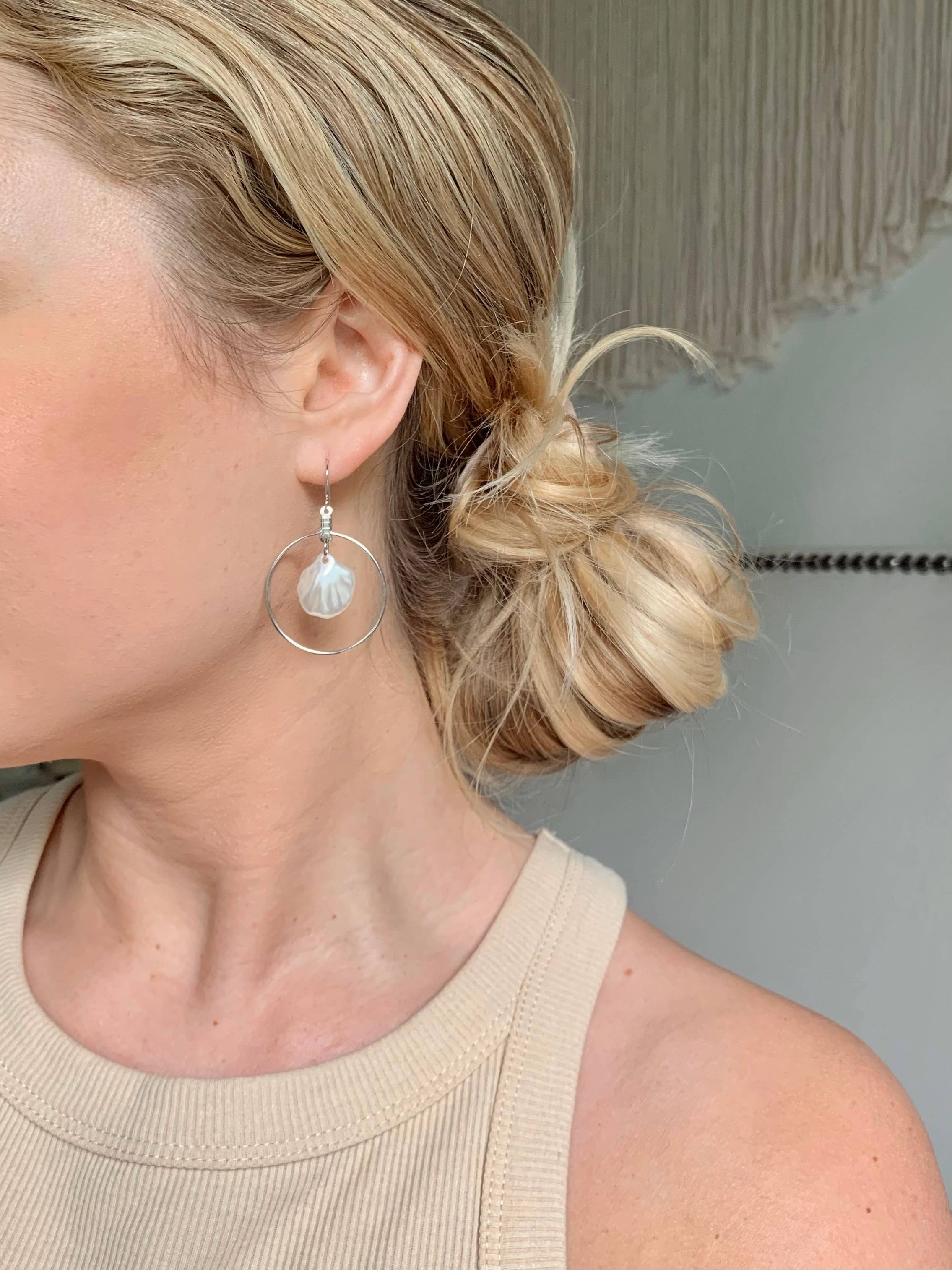SHELL HOOPS│silver | coastal jewelry│seashell earrings