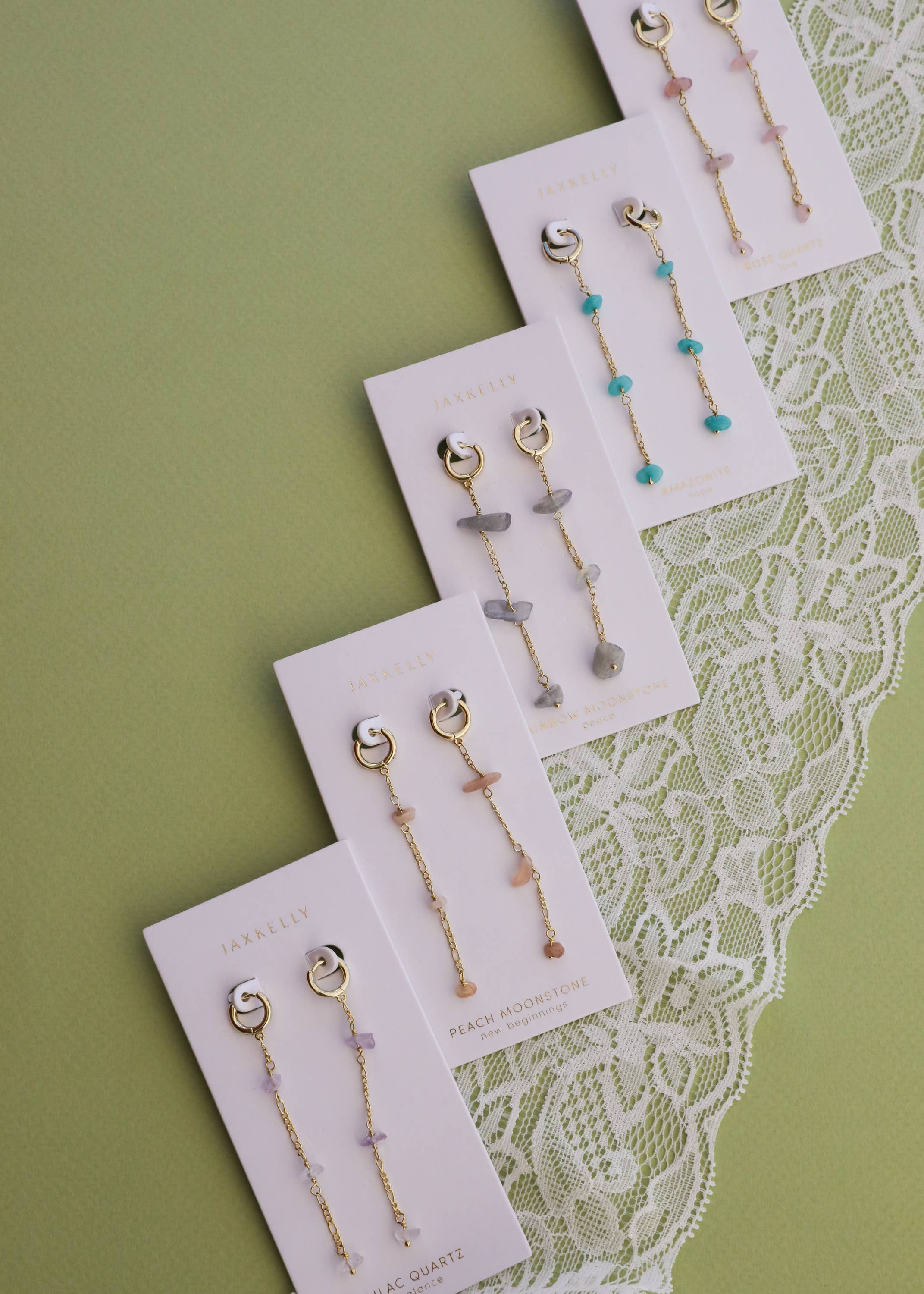 Raw Gemstone Chain Drop Earring - Amazonite