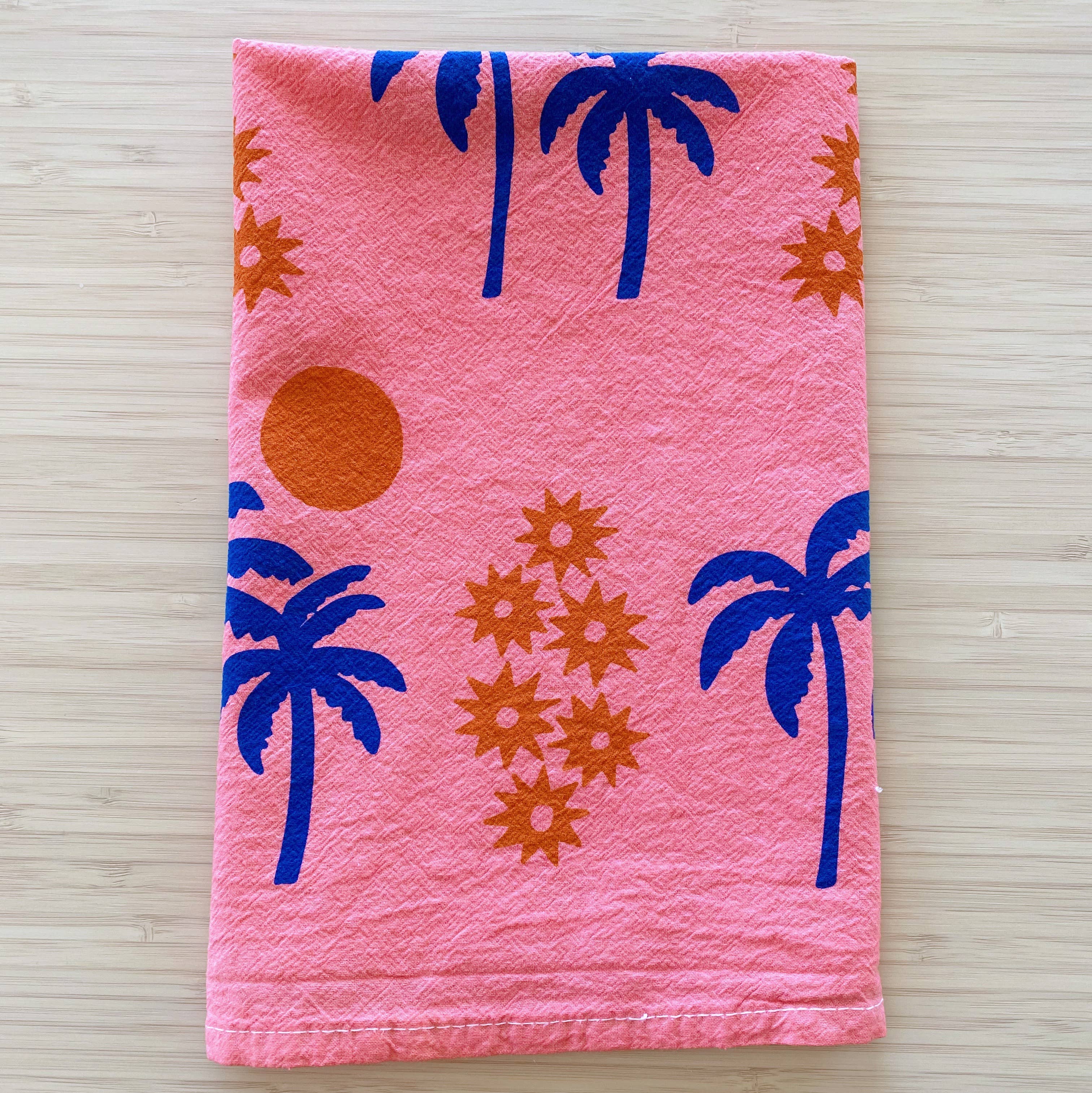 Pink Palm Sunset 20" Tea Towel - Silkscreened 100% Cotton