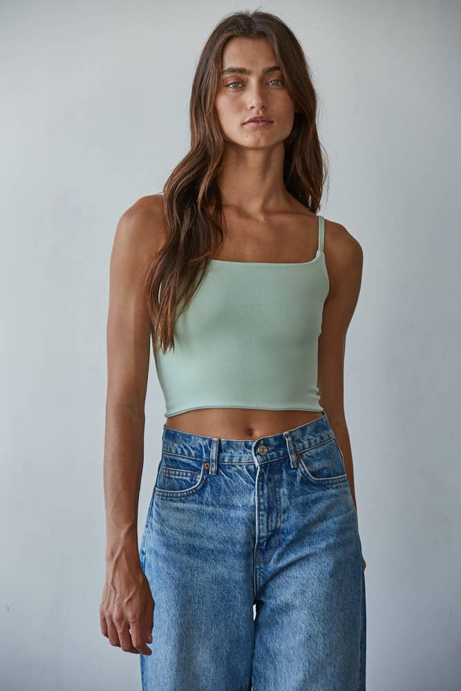 S1304N | Knit Striped Seamless Cami Strap Reversible Top