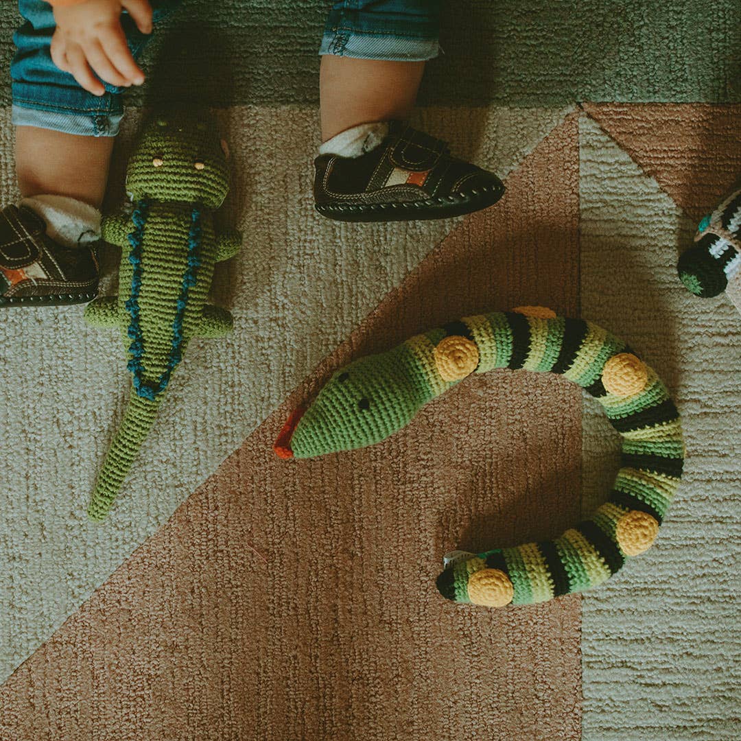 Crocodile Rattle – Handmade Organic Cotton Jungle Baby Toy